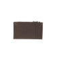 Solid Leather Cards Holder with Zipped Pocket - Brown