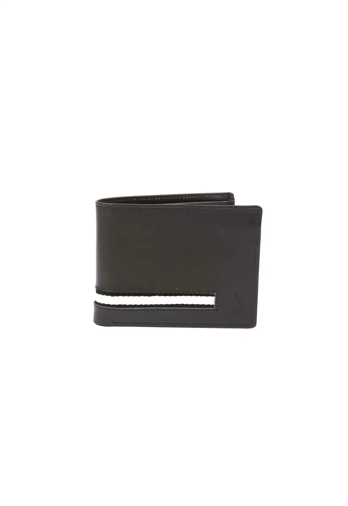 Solid Leather Bi-Fold Wallet with Stripe