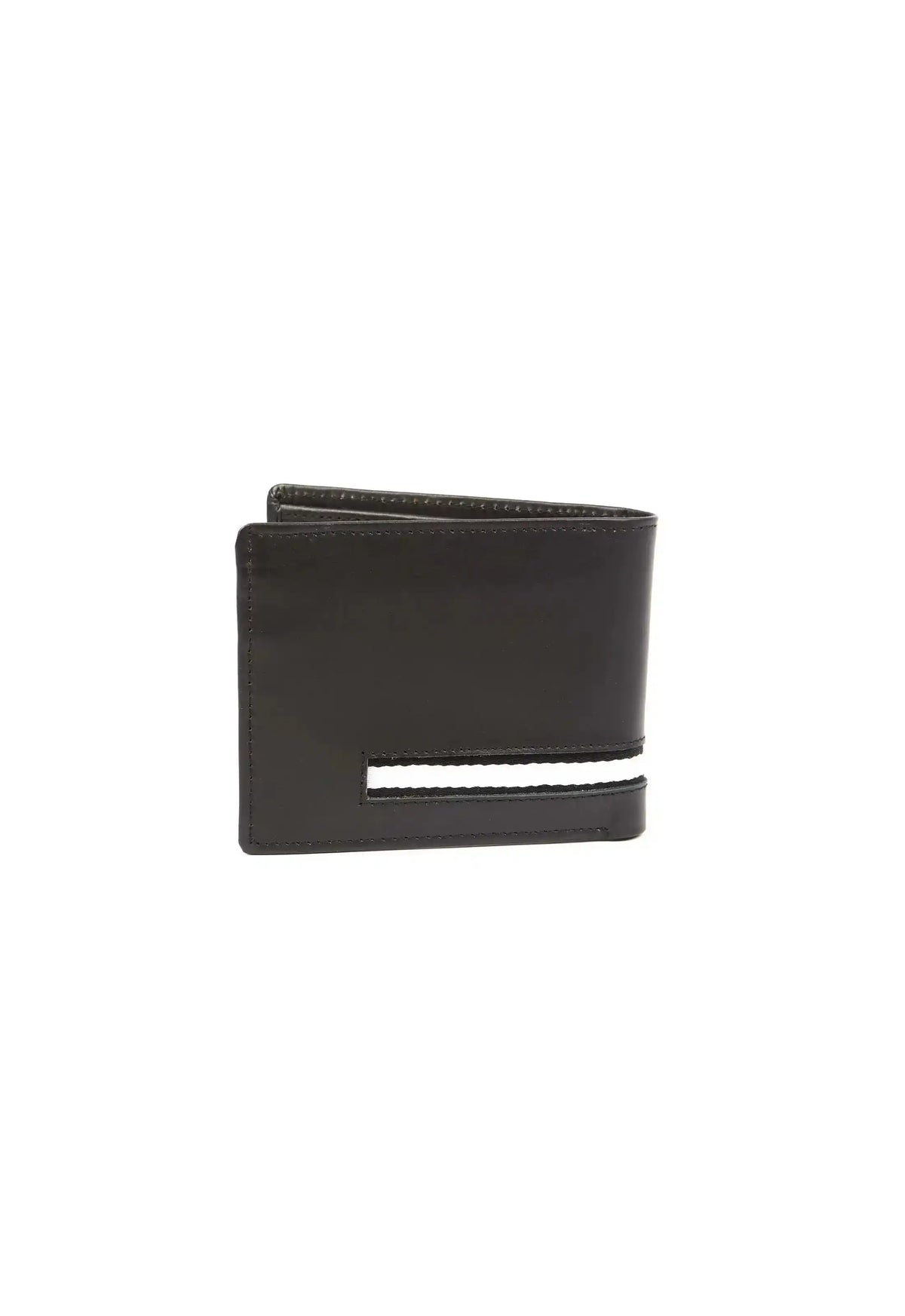 Solid Leather Bi-Fold Wallet with Stripe