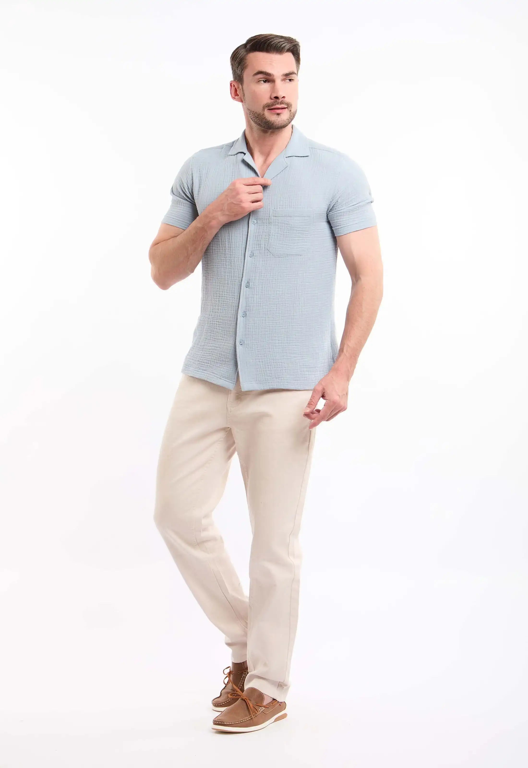 Tailored Straight Cotton Pants with Clean Finish