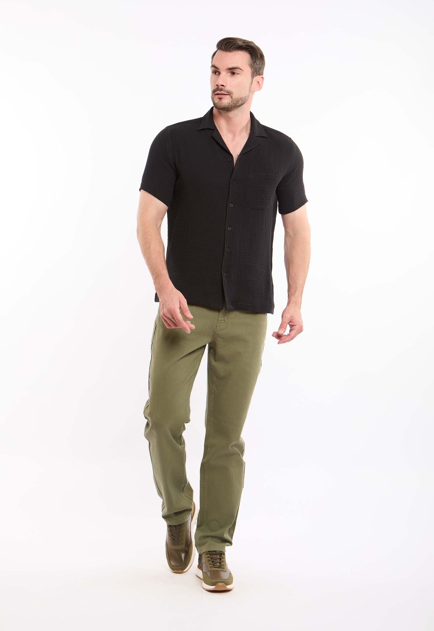 بنطلون قطن أنيق بقصة ساق مستقيمة