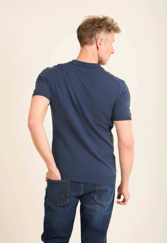 Braided Knit Open V-Neck Polo Shirt