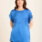Roll-Up Short Sleeves Satin Top