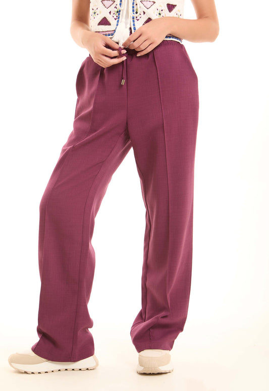 Wide-Leg Polyester Pants with Front Seam
