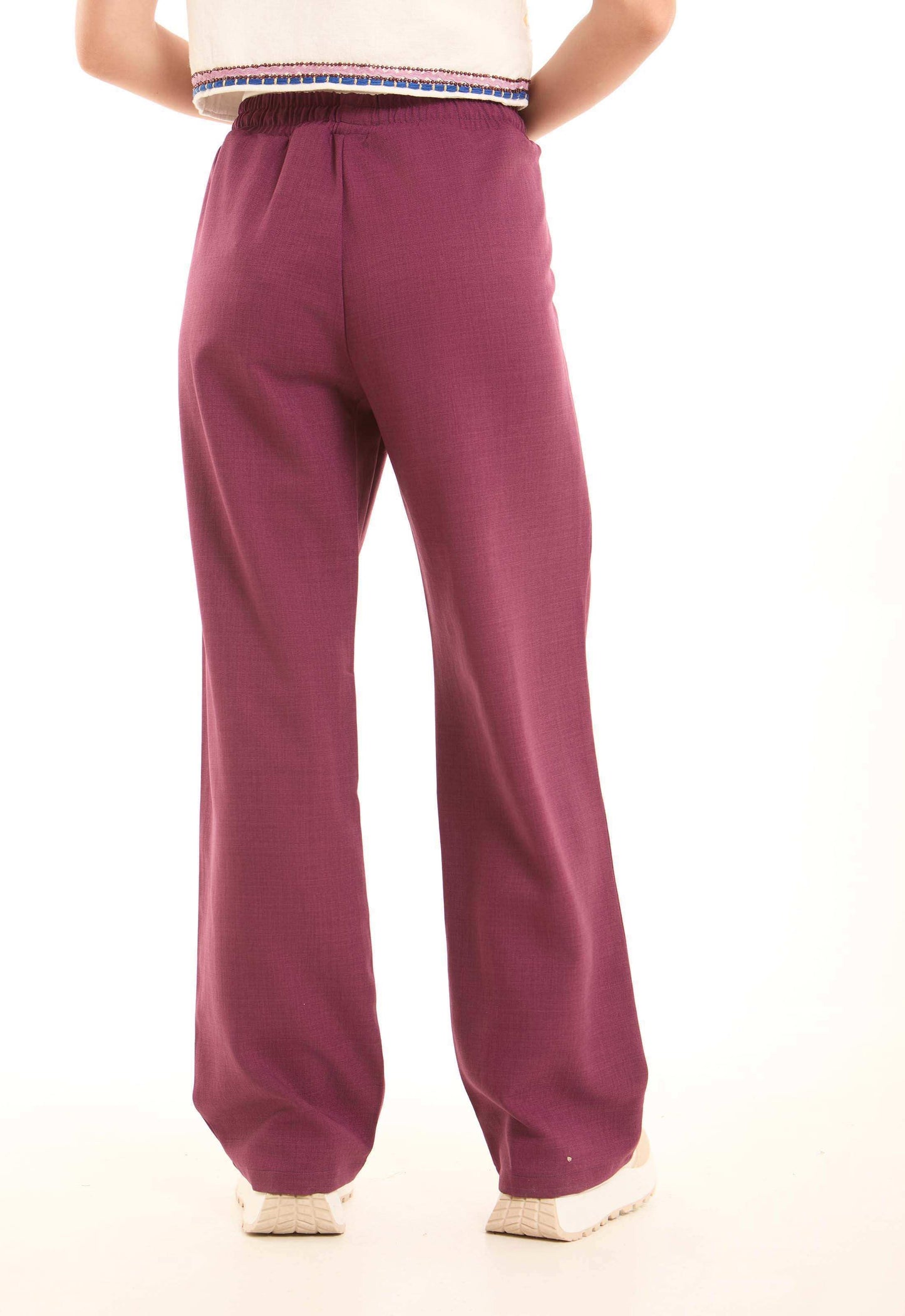 Wide-Leg Polyester Pants with Front Seam