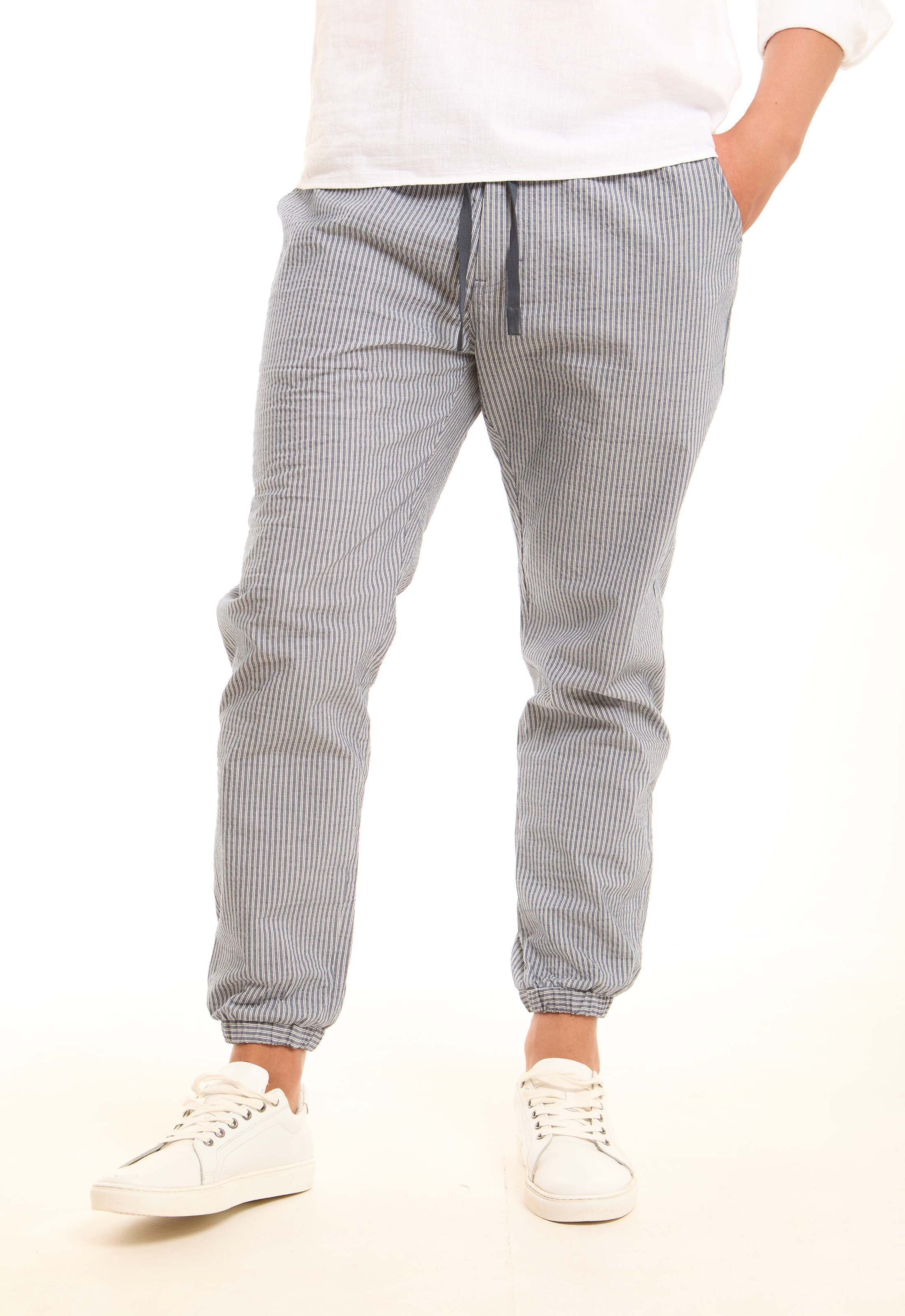 Striped Elastic-Hem Jogger Pants