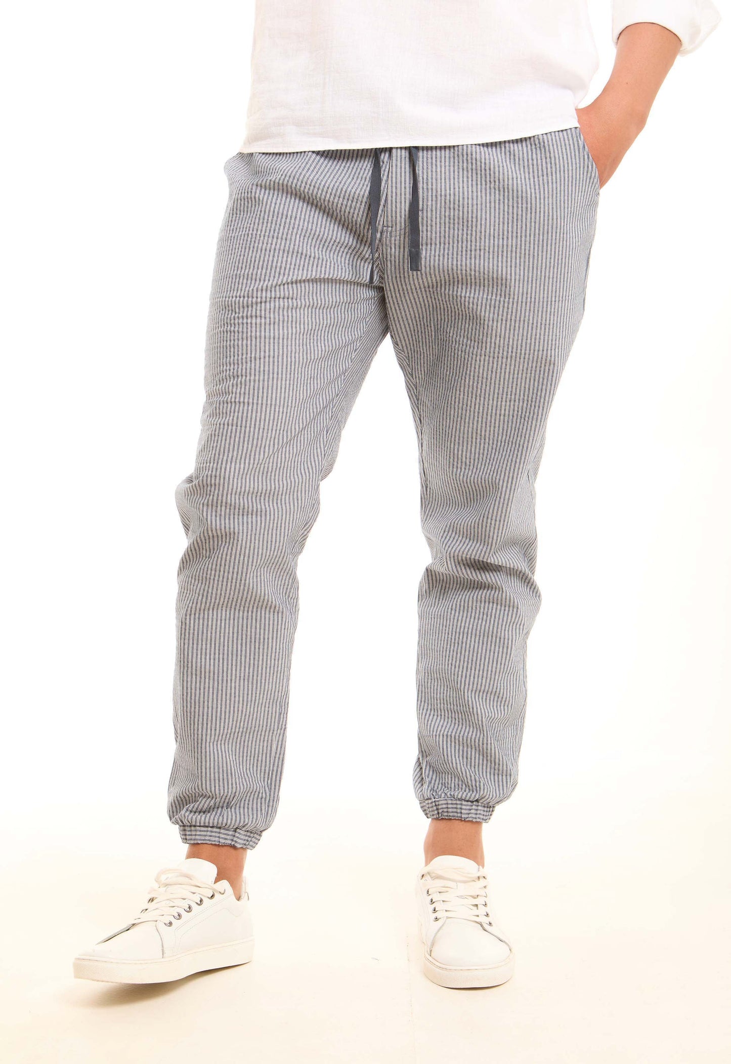 Striped Elastic-Hem Jogger Pants