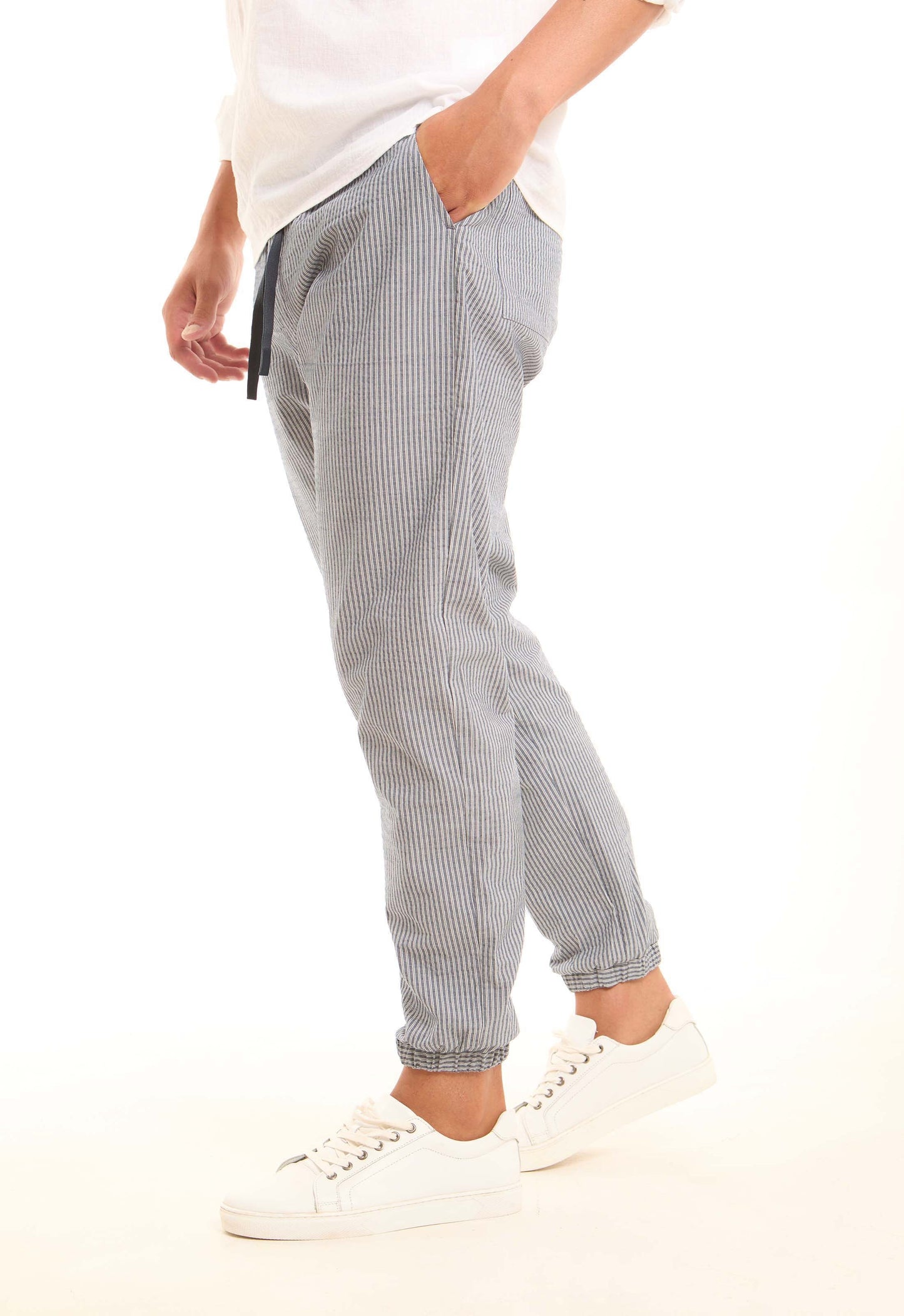 Striped Elastic-Hem Jogger Pants