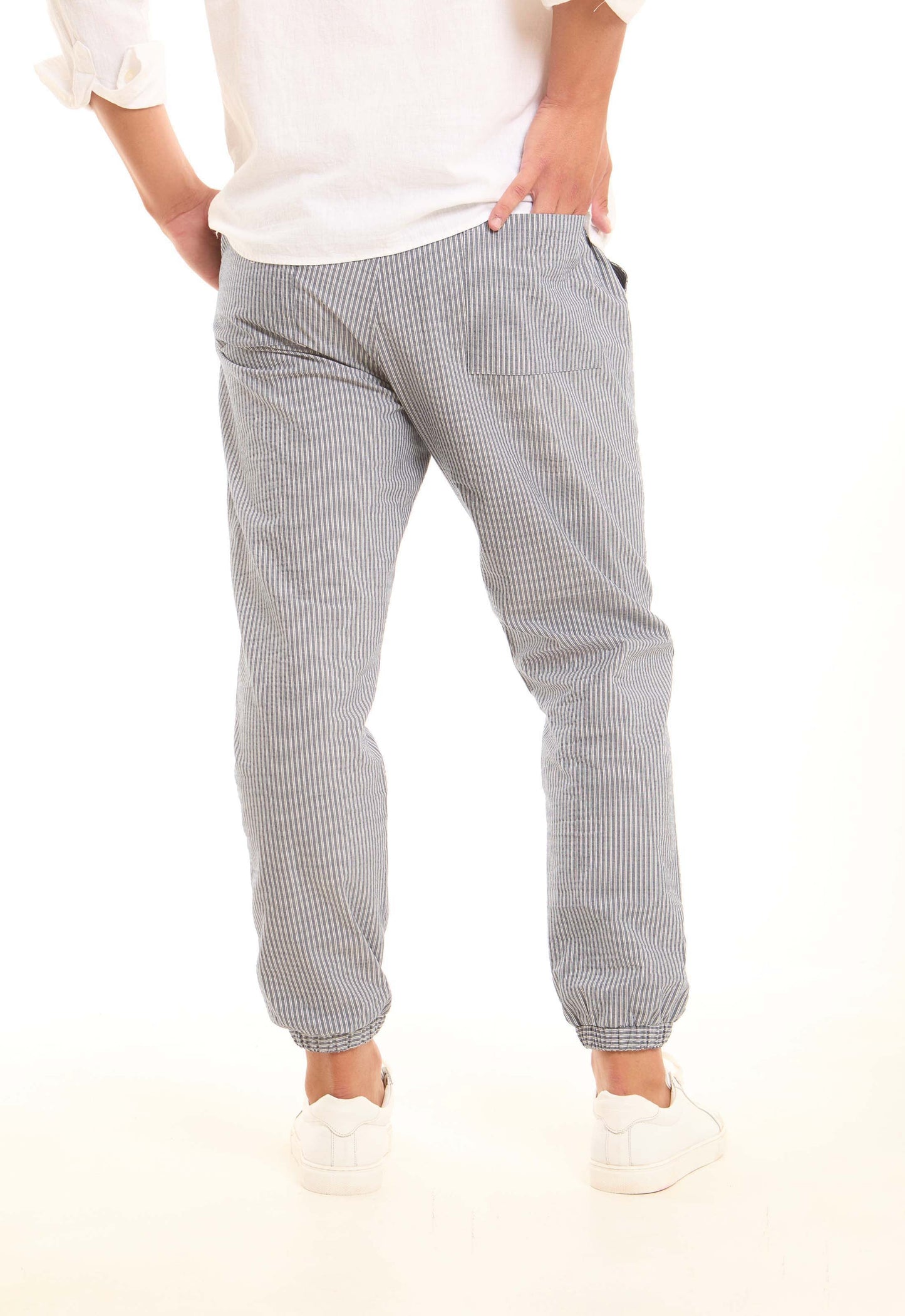 Striped Elastic-Hem Jogger Pants