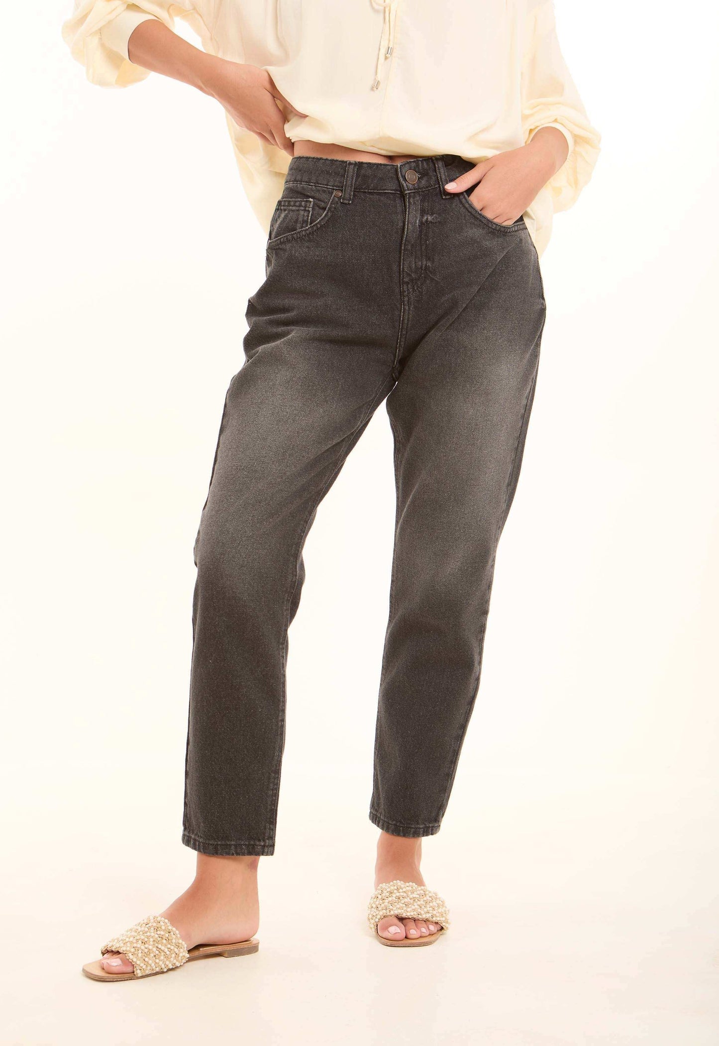Dark Grey Straight-Leg Cotton Pants