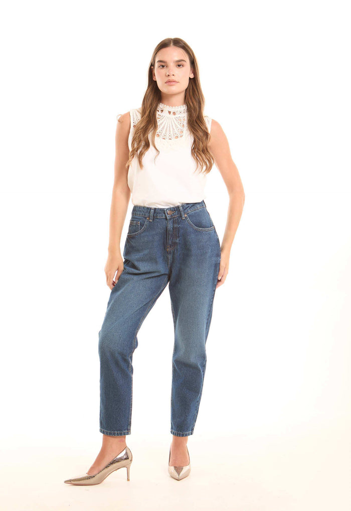 Washed Blue Straight-Leg Cotton Pants