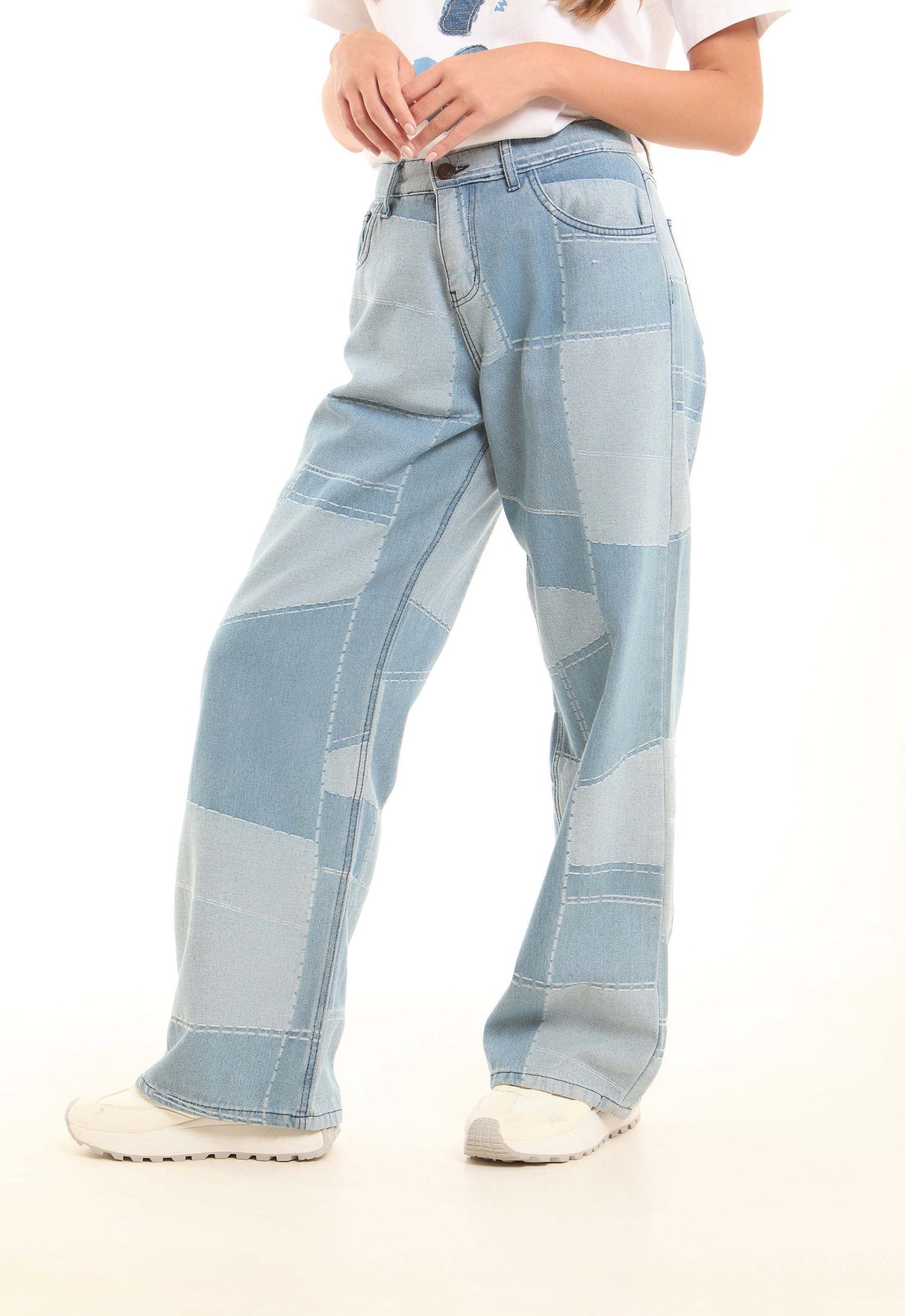 Patchwork Wide-Leg Denim Pants