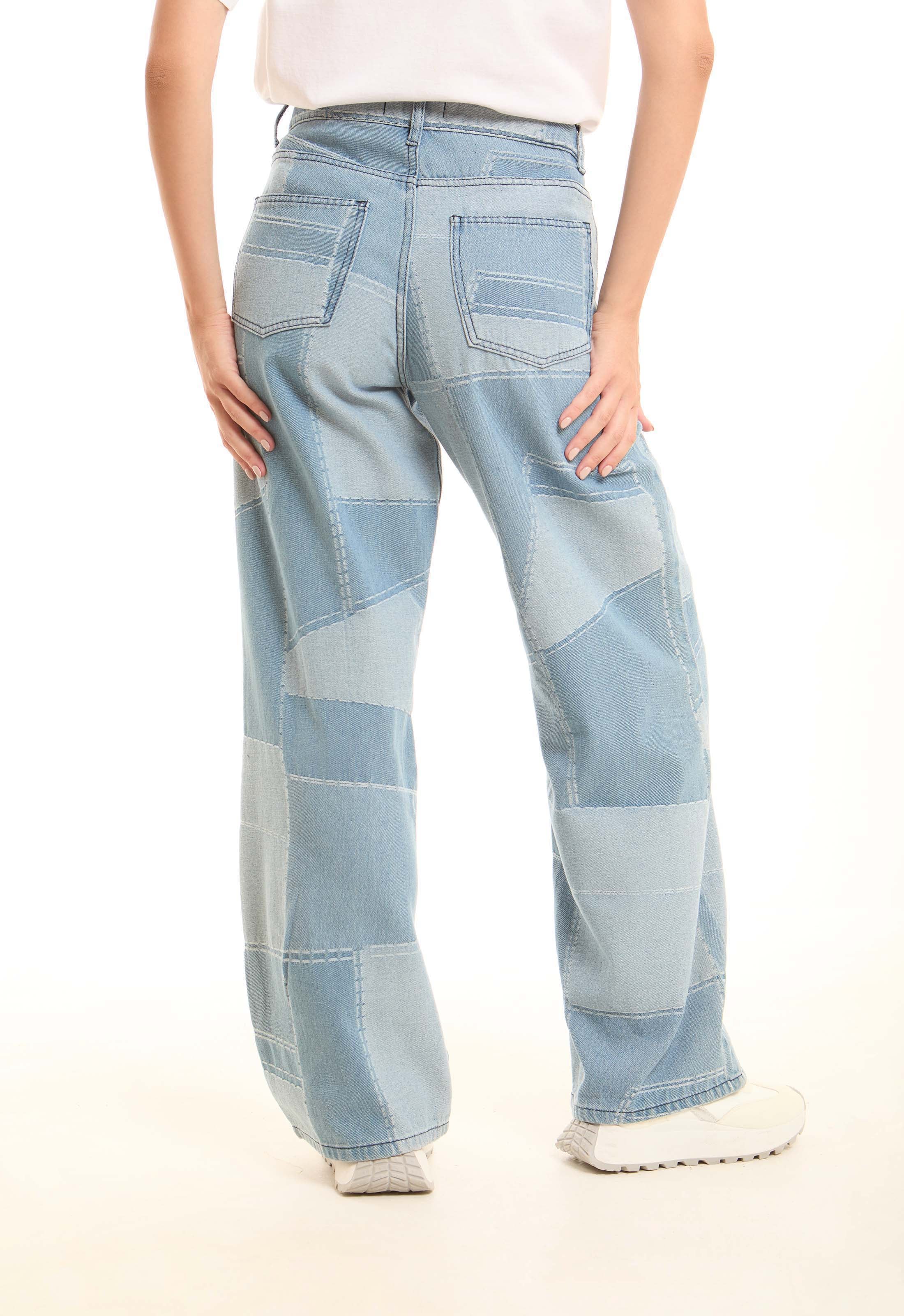 Patchwork Wide-Leg Denim Pants