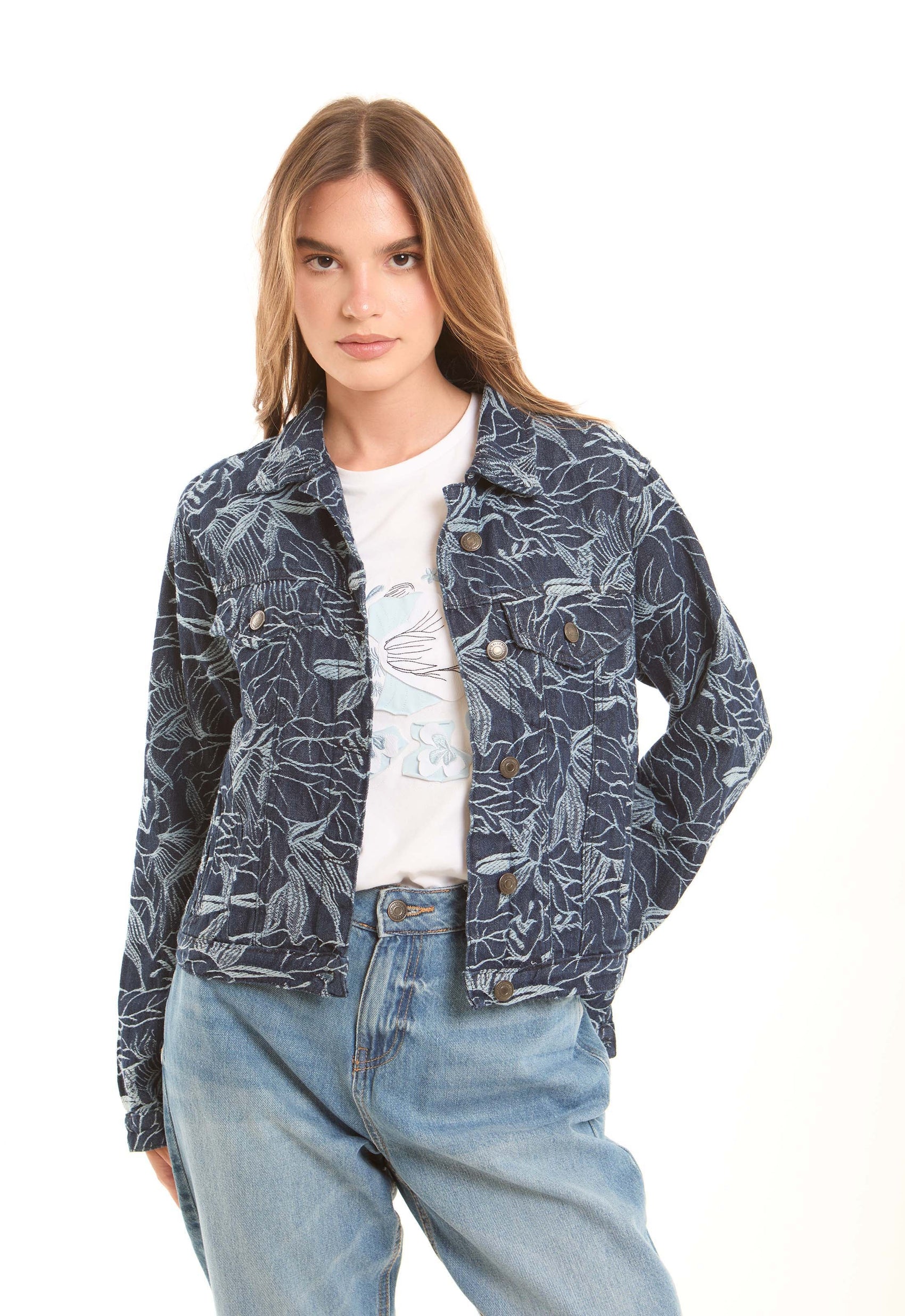 Botanical Textured Denim Jacket