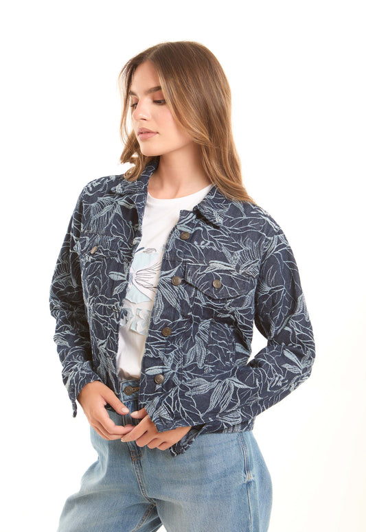 Botanical Textured Denim Jacket