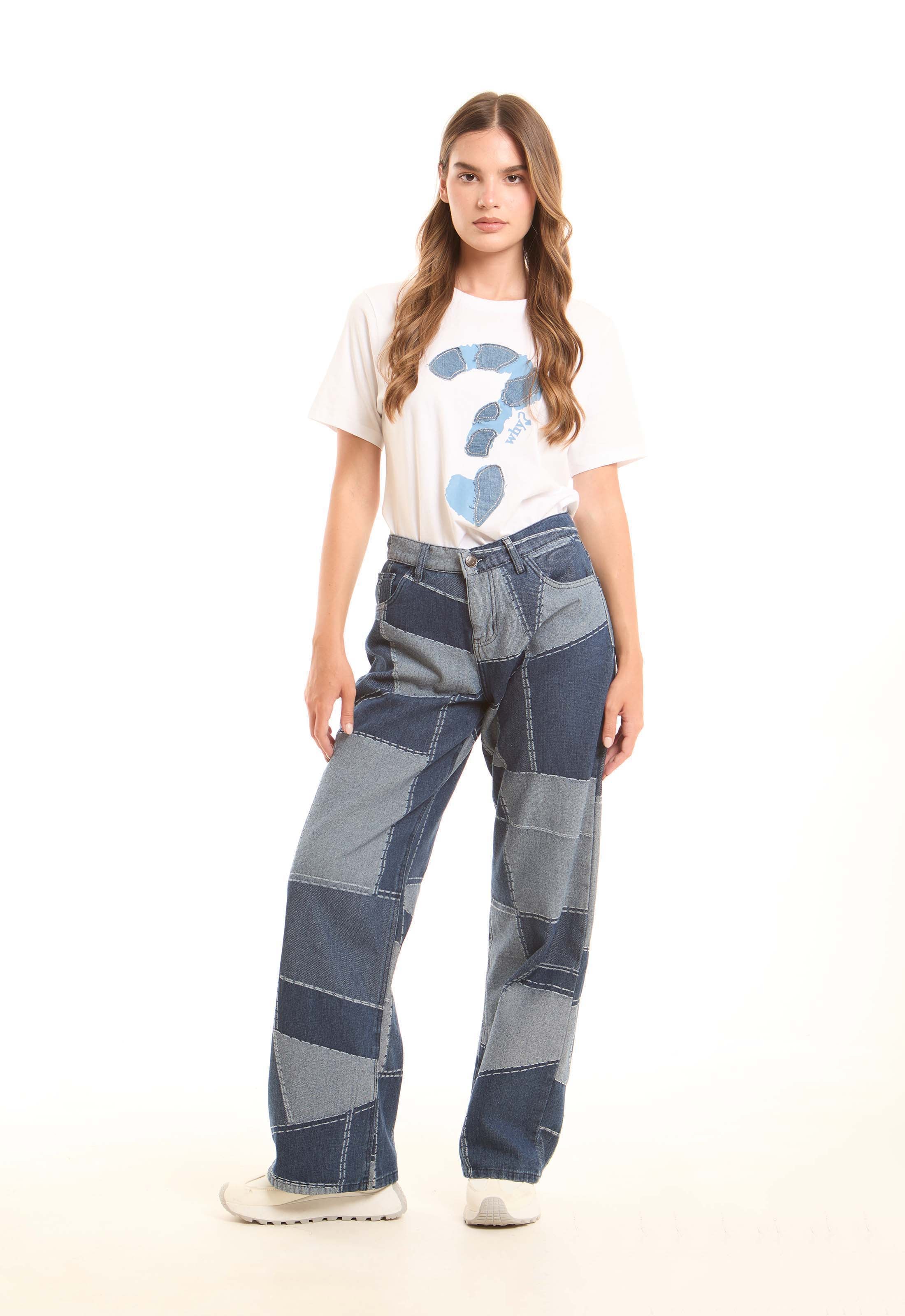 Patchwork Wide-Leg Denim Pants