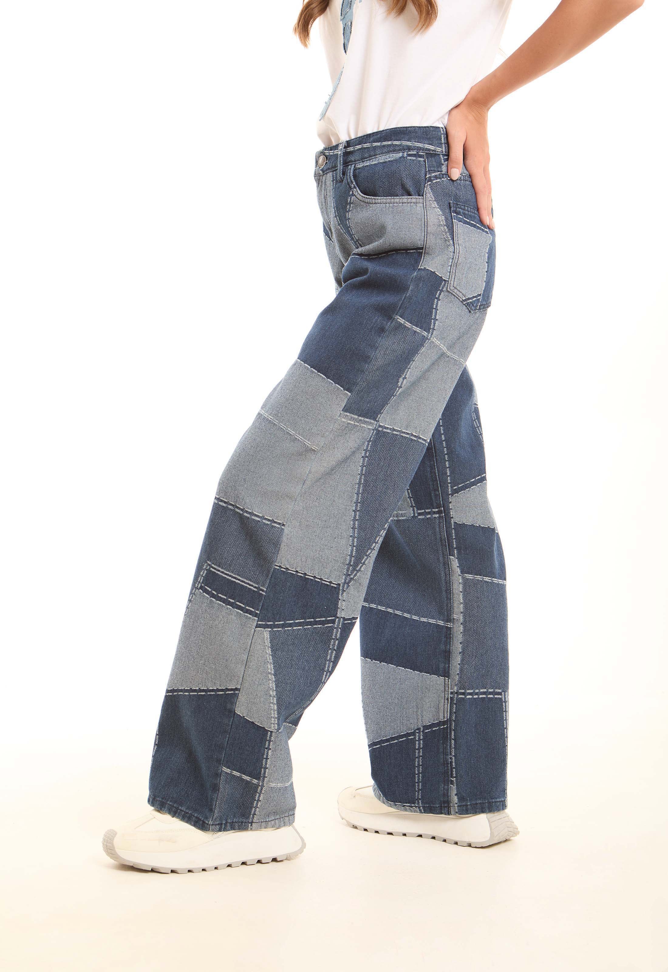 Patchwork Wide-Leg Denim Pants