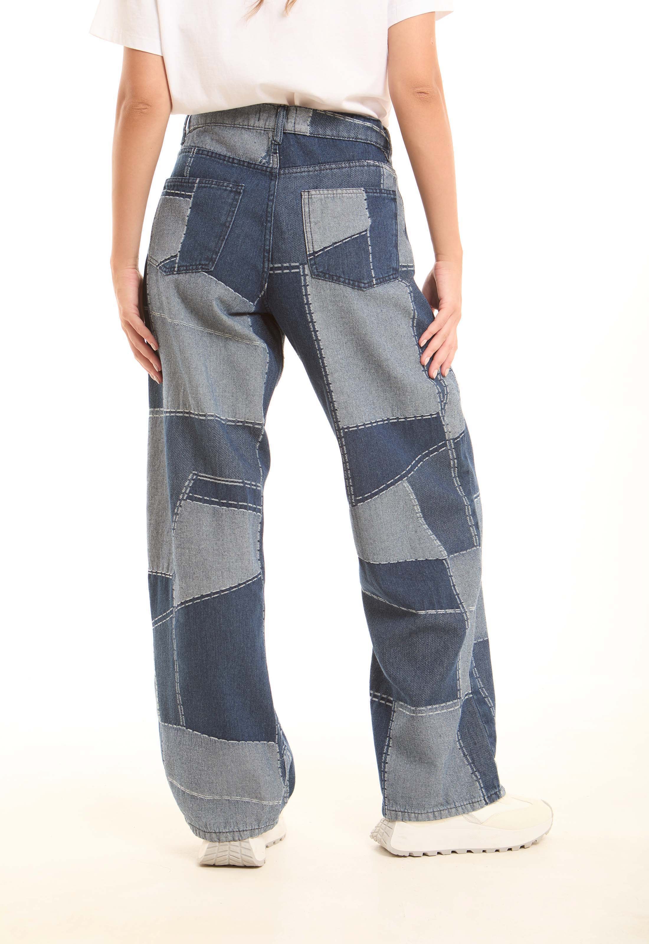 Patchwork Wide-Leg Denim Pants