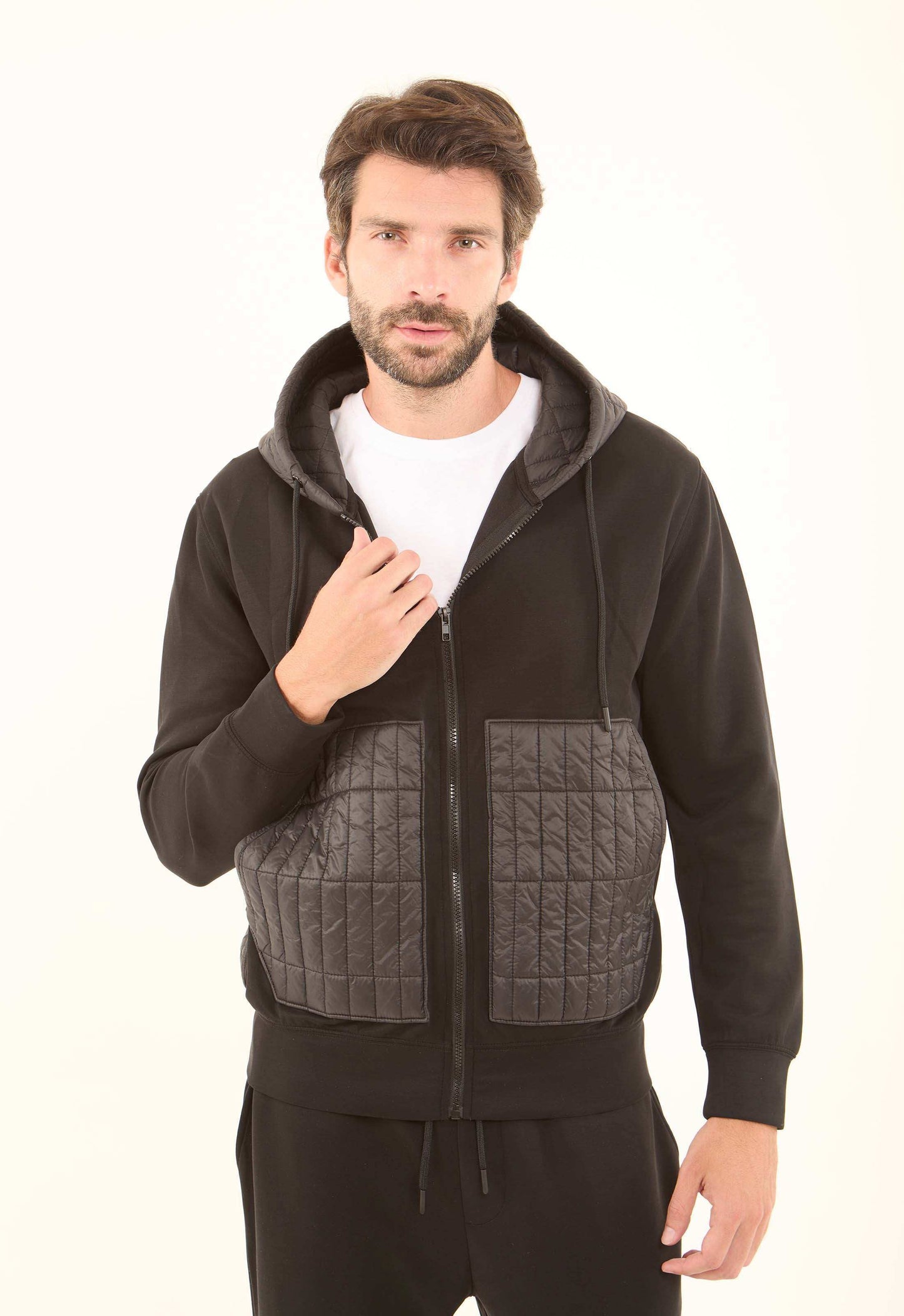 Zipped Hoodie with Front Quilted Pockets