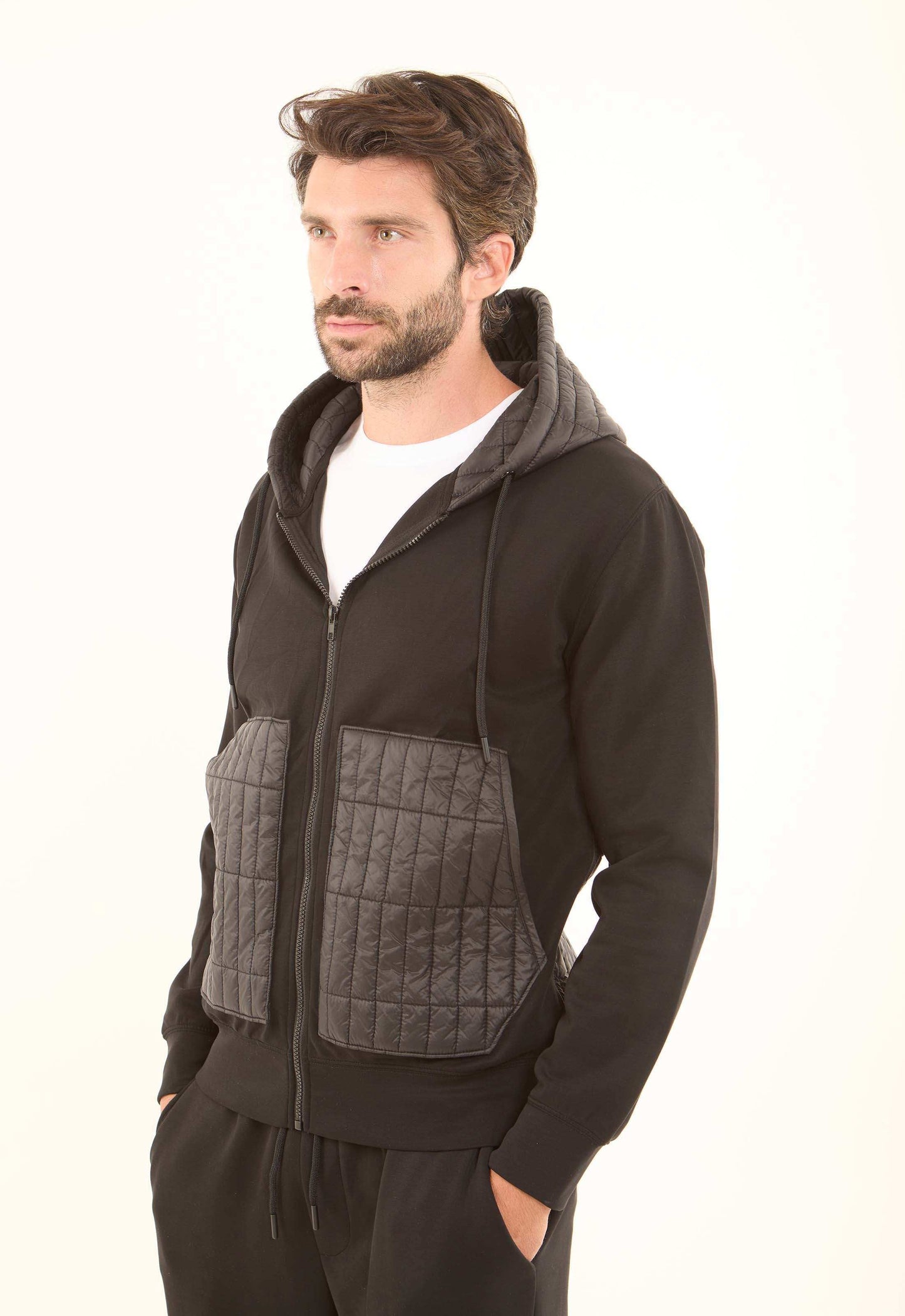 Zipped Hoodie with Front Quilted Pockets