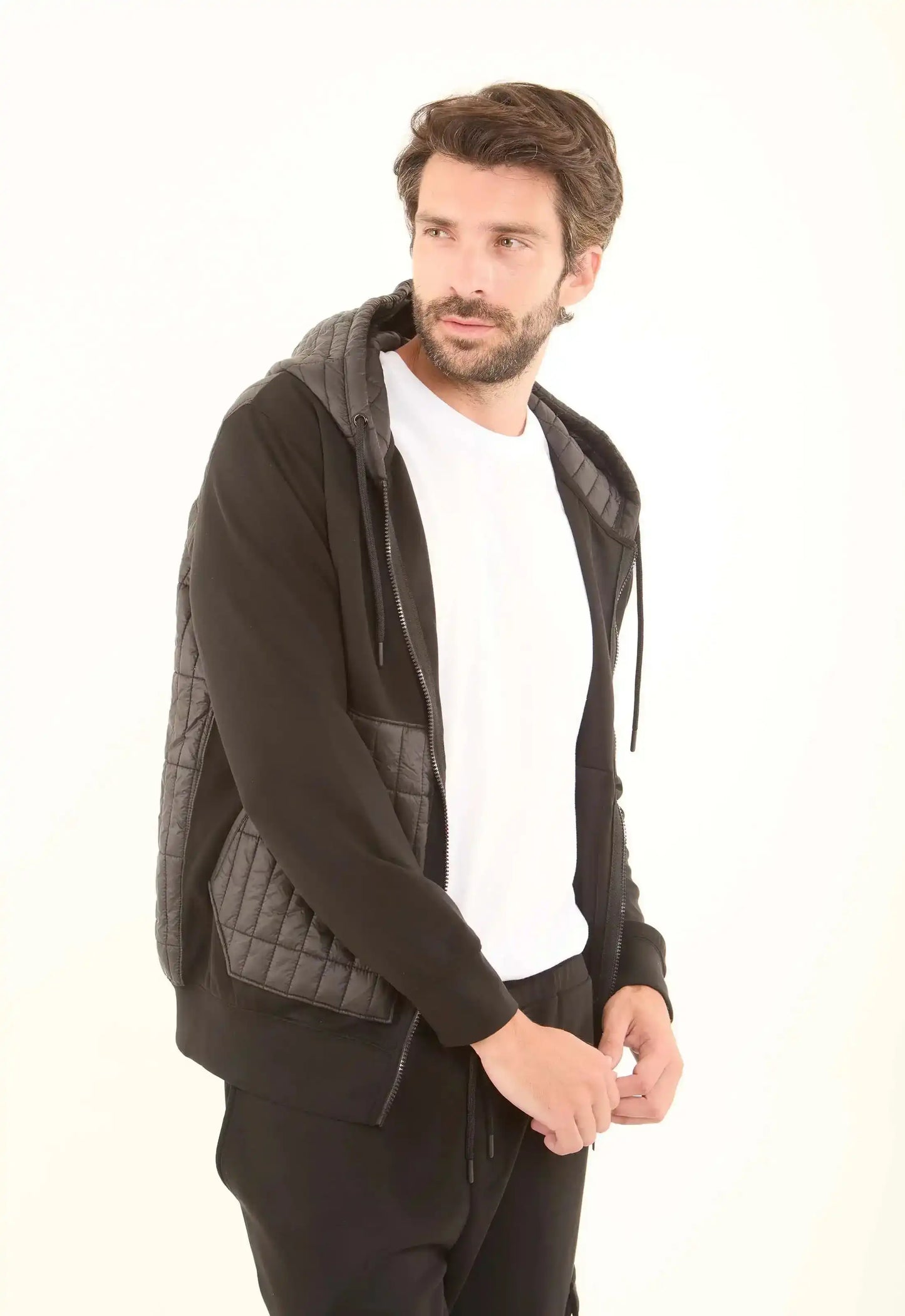 Zipped Hoodie with Front Quilted Pockets