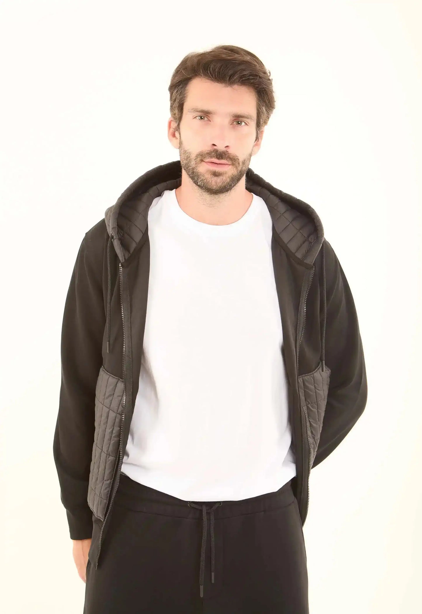 Zipped Hoodie with Front Quilted Pockets