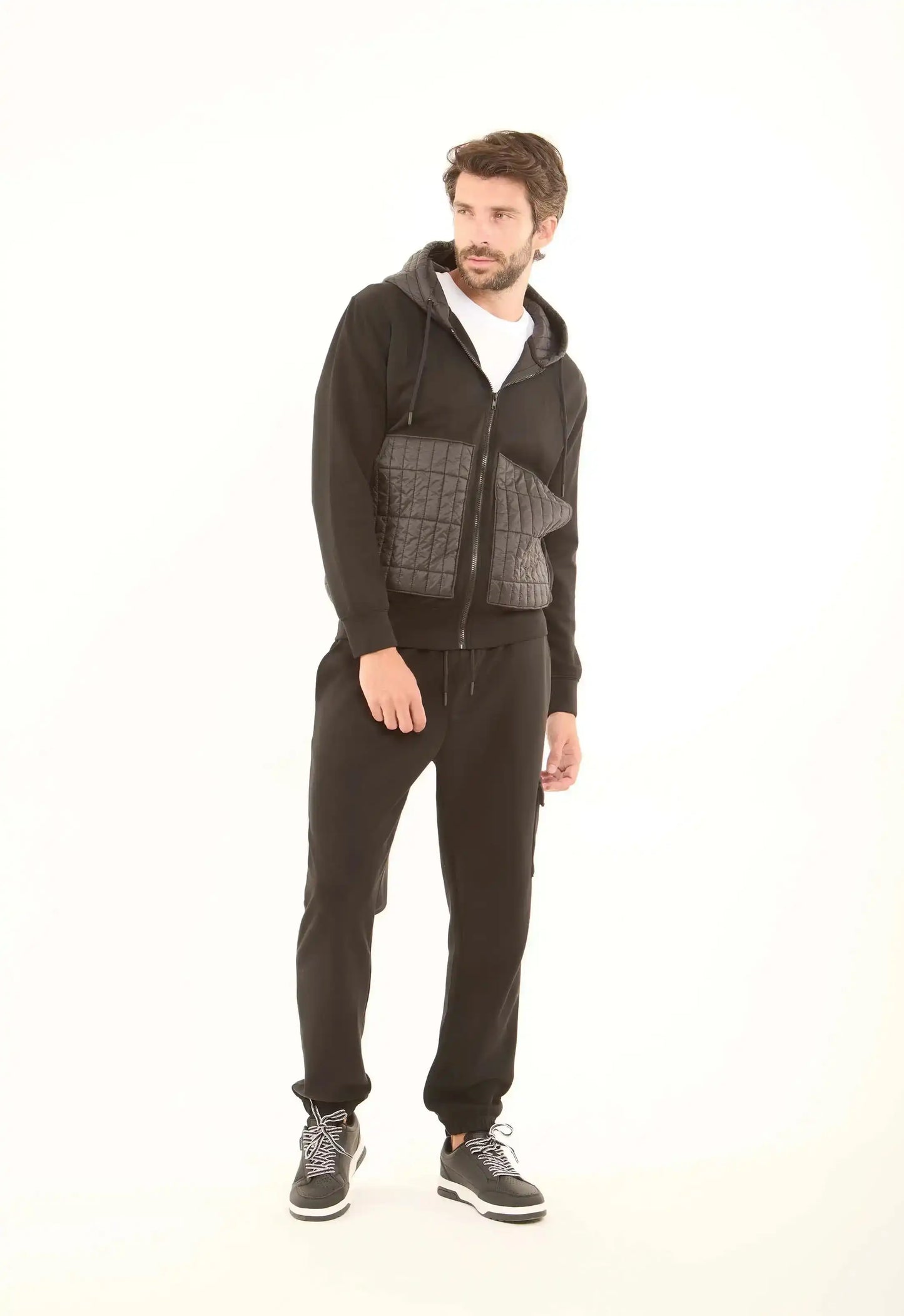 Zipped Hoodie with Front Quilted Pockets
