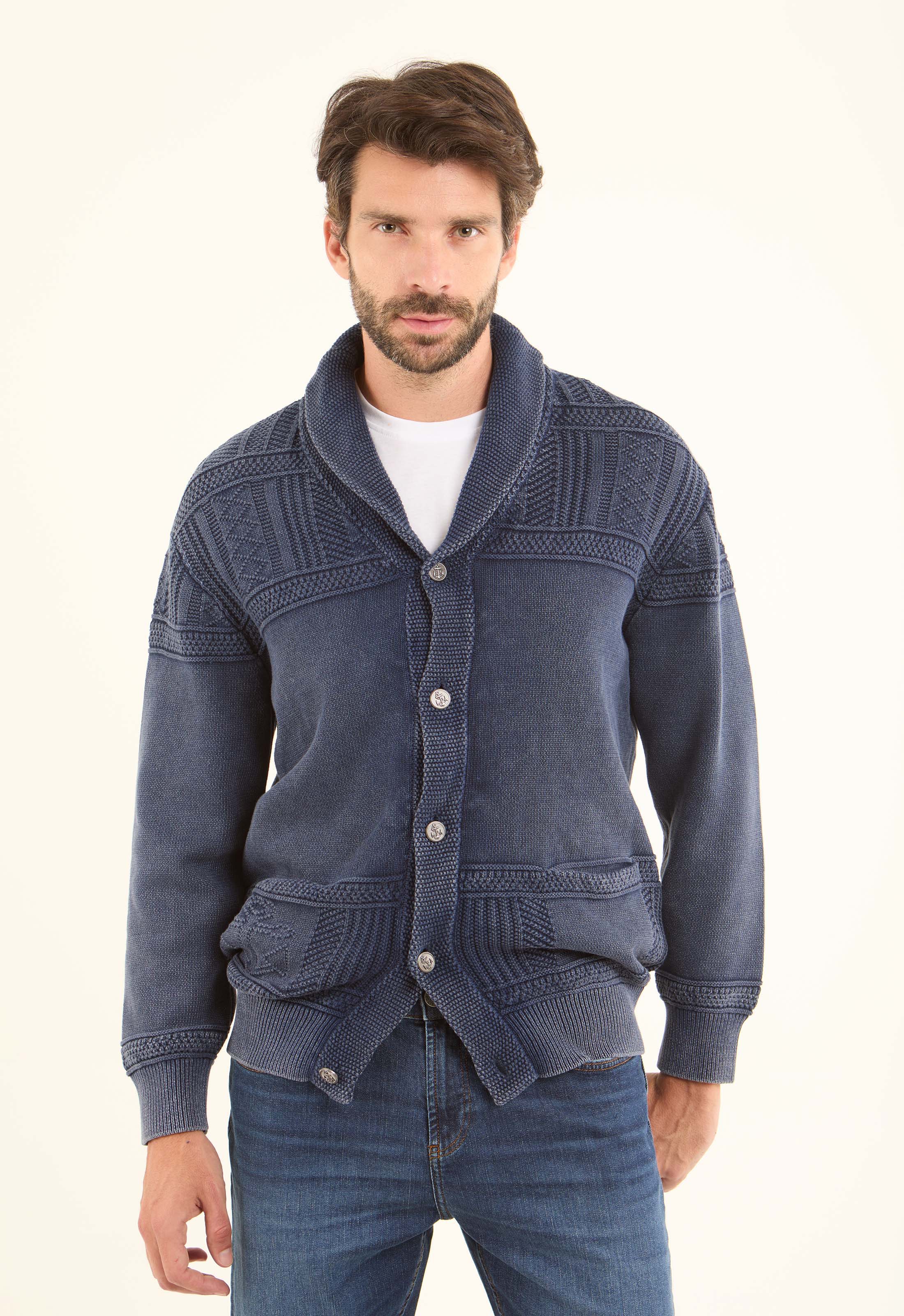 Elegant Knitted Cardigan with Shawl Collar