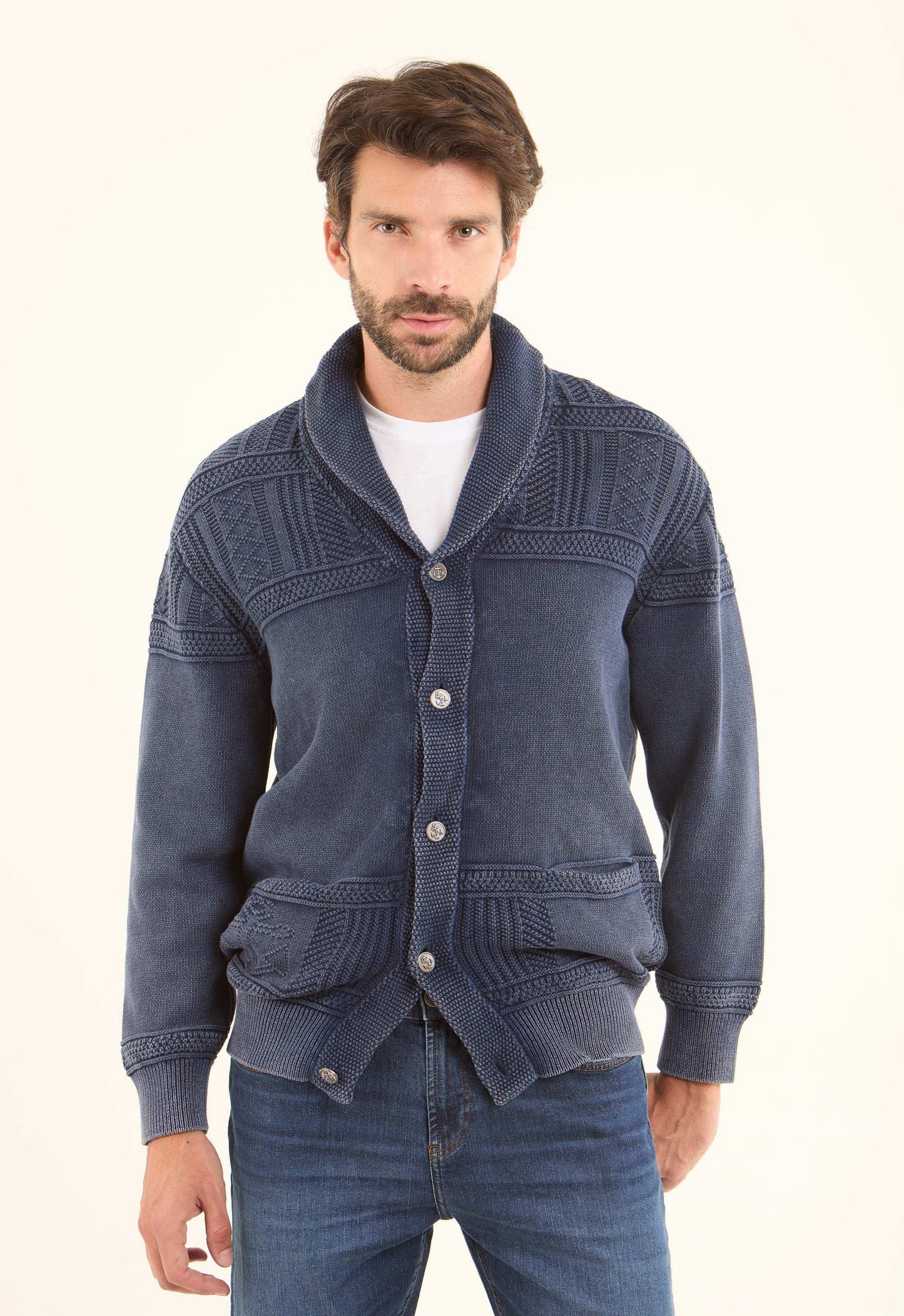 Elegant Knitted Cardigan with Shawl Collar