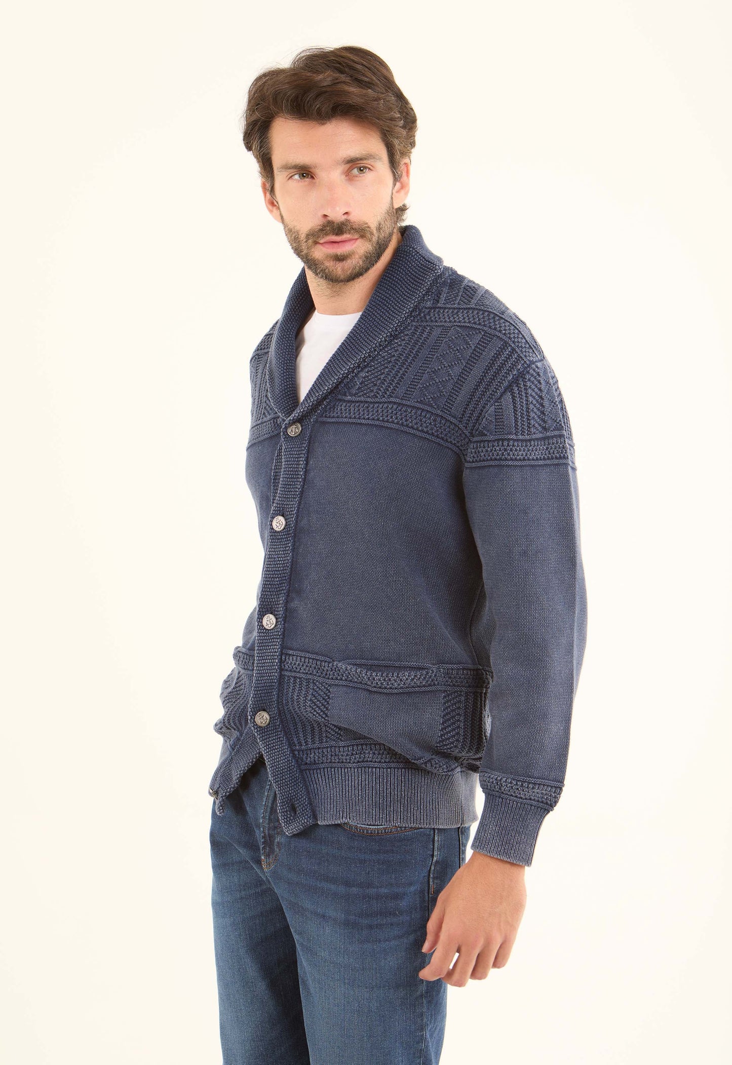 Elegant Knitted Cardigan with Shawl Collar