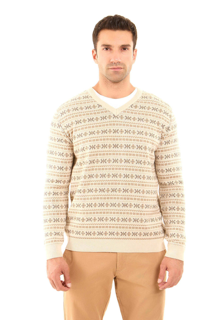 Patterned V-Neck Long Sleeves Pullover