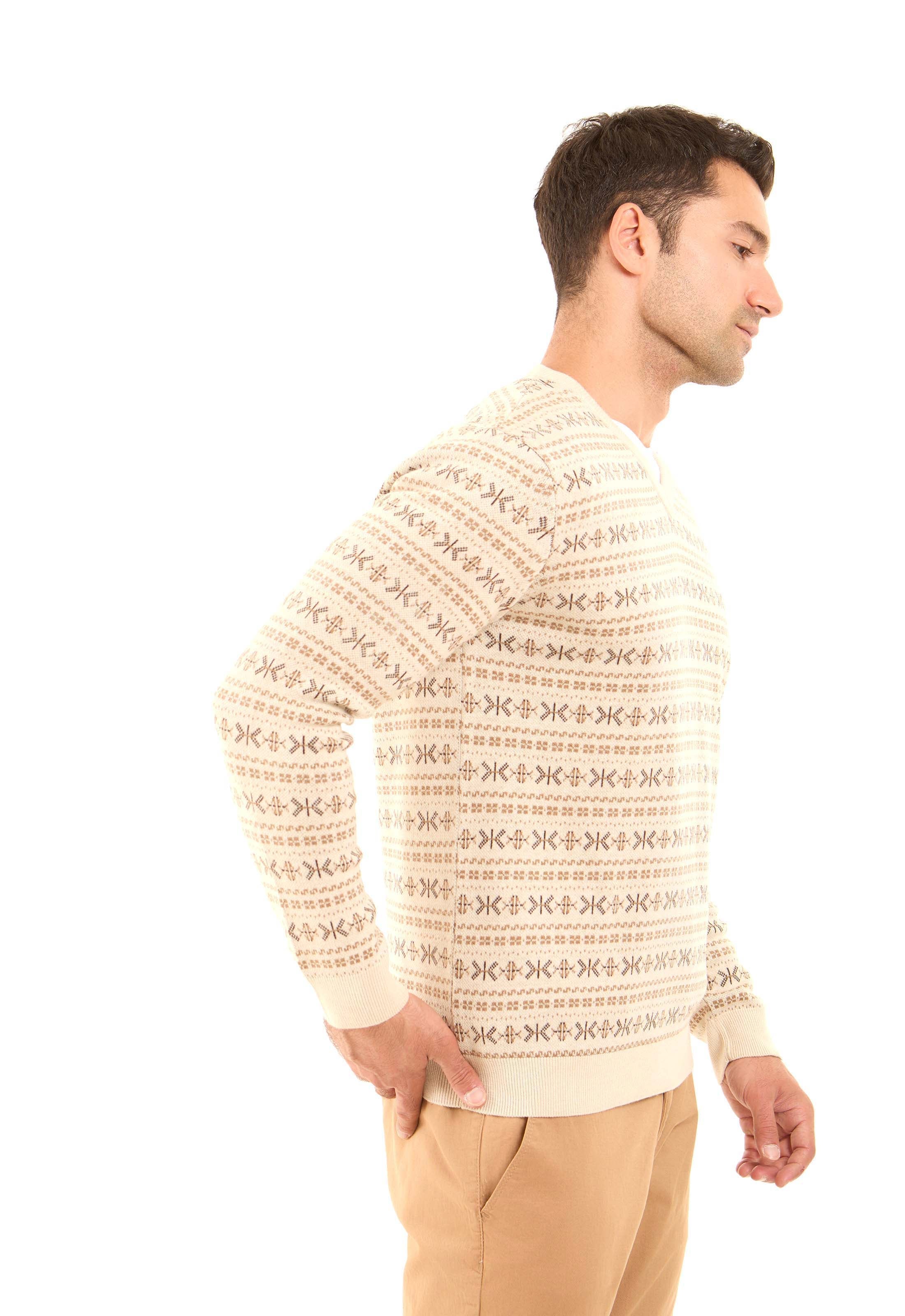 Patterned V-Neck Long Sleeves Pullover