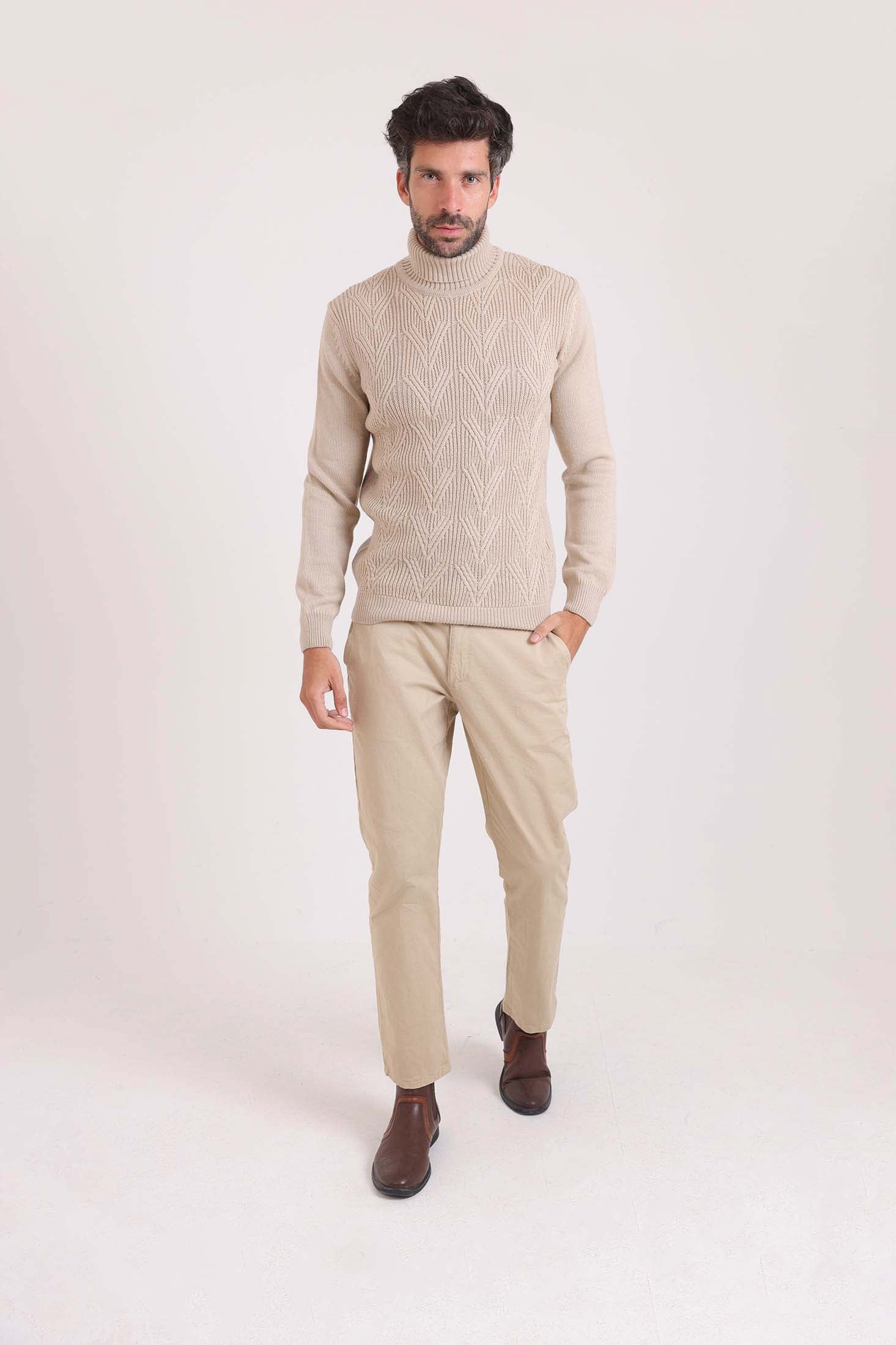 Ribbed Turtle Neck Knitted Pullover