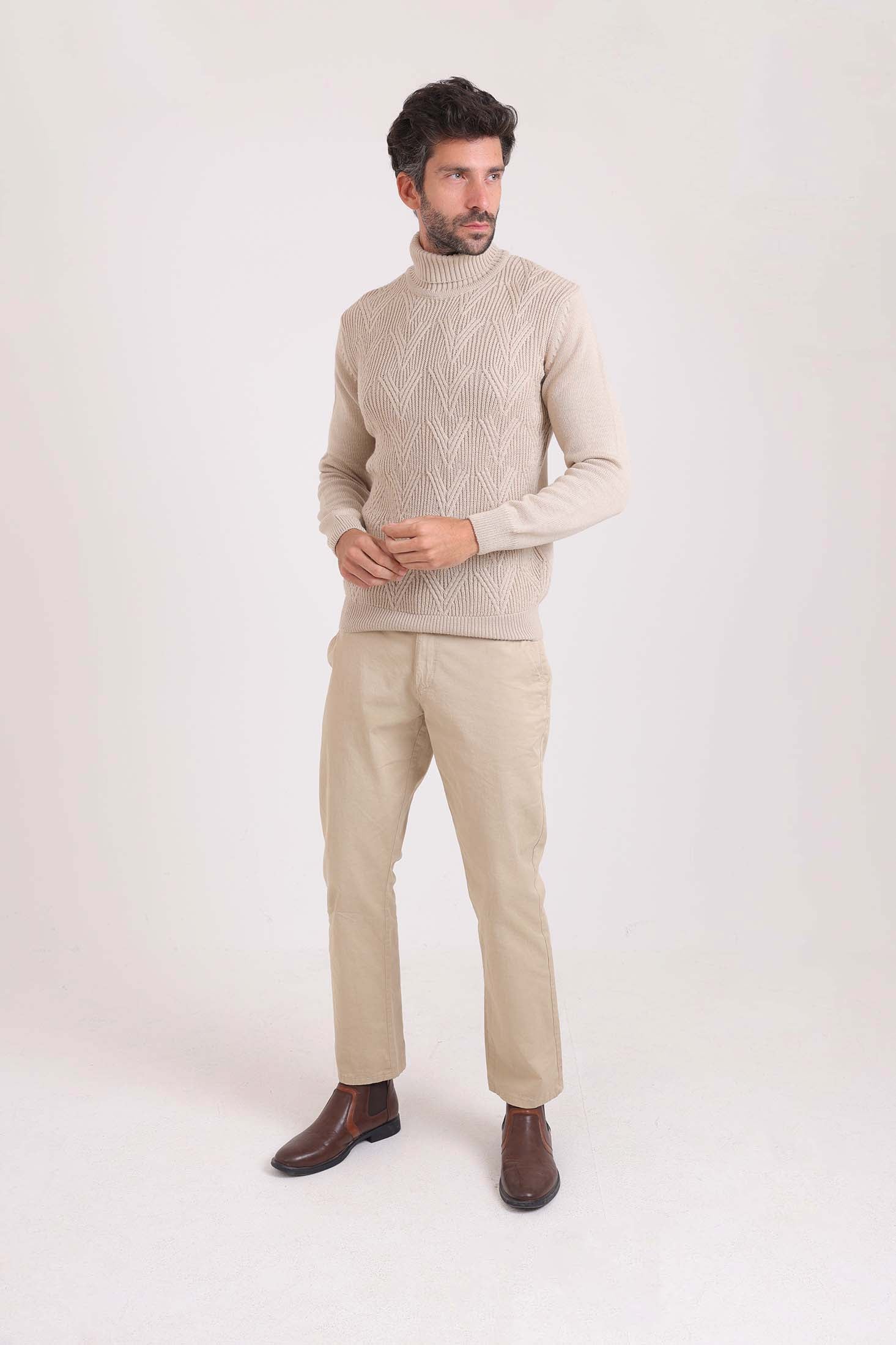 Ribbed Turtle Neck Knitted Pullover