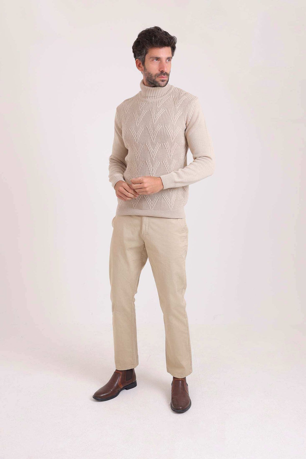 Ribbed Turtle Neck Knitted Pullover
