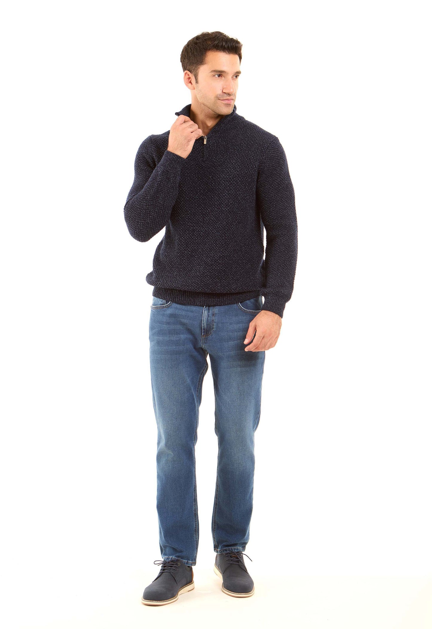 Zipped Stand Collar Knitted Winter Sweater