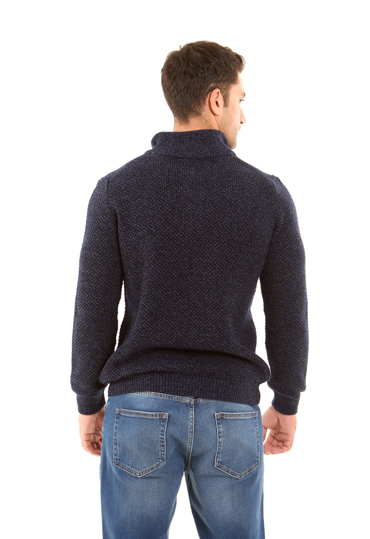 Zipped Stand Collar Knitted Winter Sweater