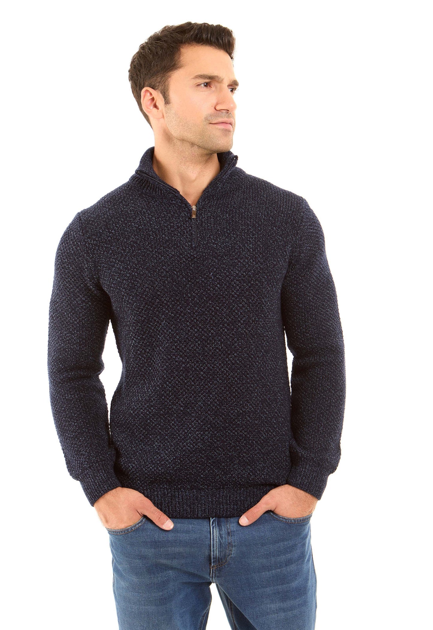 Zipped Stand Collar Knitted Winter Sweater