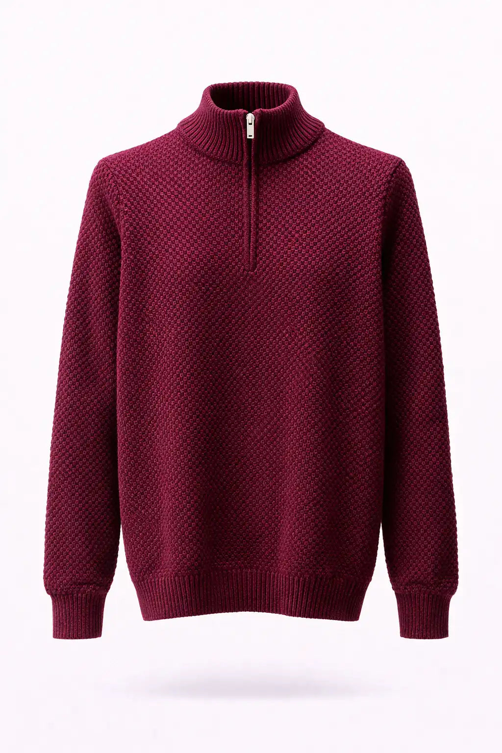Zipped Stand Collar Knitted Winter Sweater