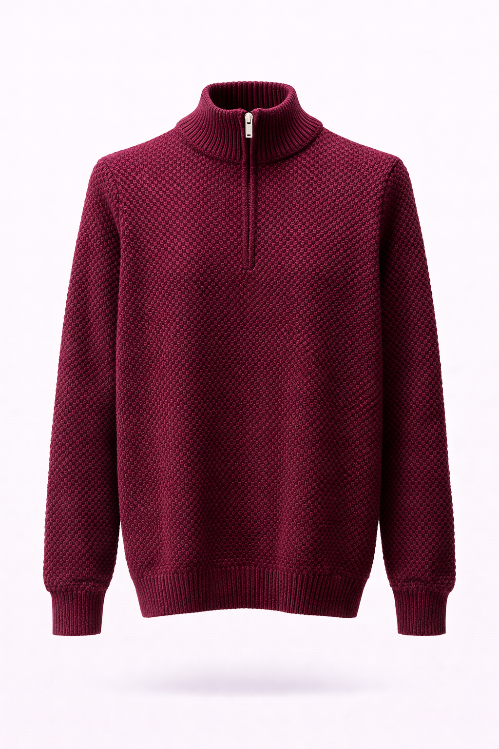 Zipped Stand Collar Knitted Winter Sweater