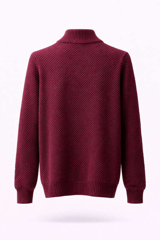 Zipped Stand Collar Knitted Winter Sweater