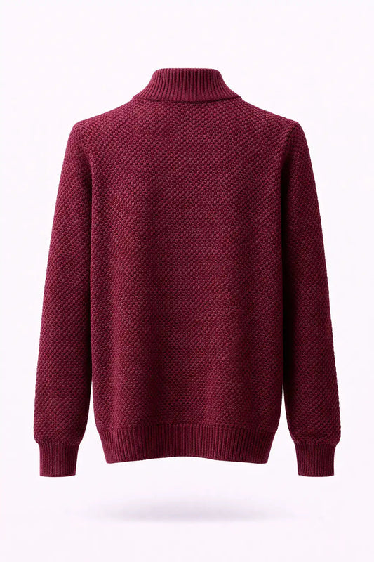 Zipped Stand Collar Knitted Winter Sweater