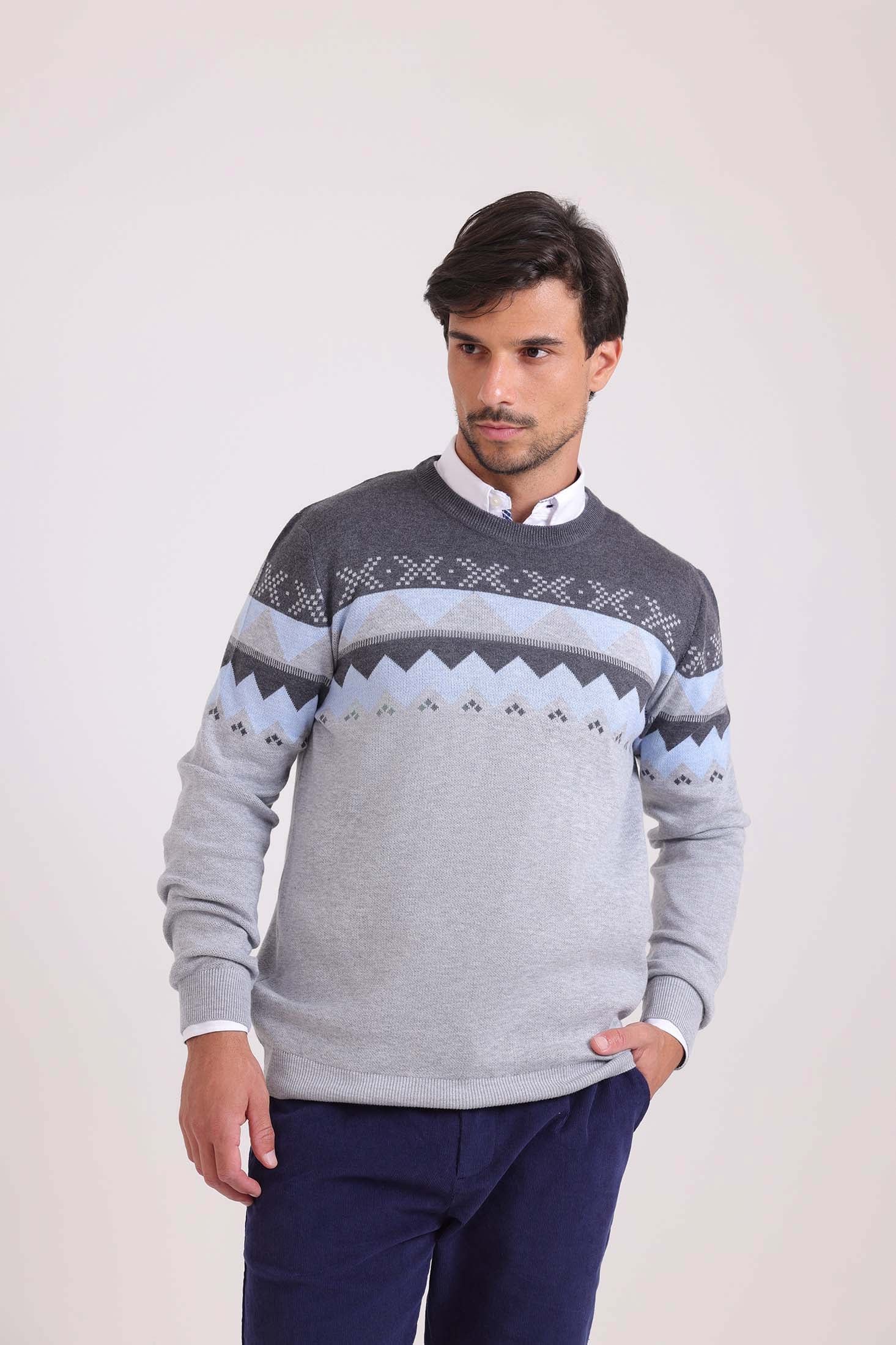 Geometric Pattern Crew Neck Elegant Pullover