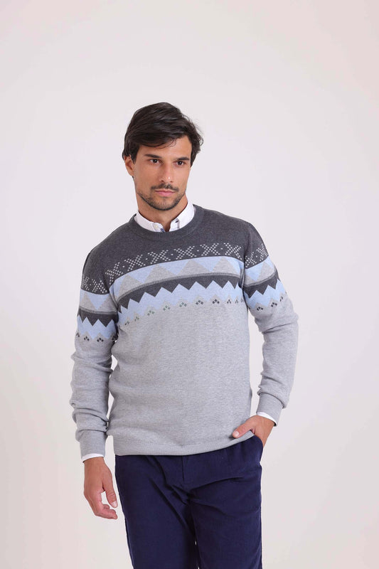 Geometric Pattern Crew Neck Elegant Pullover