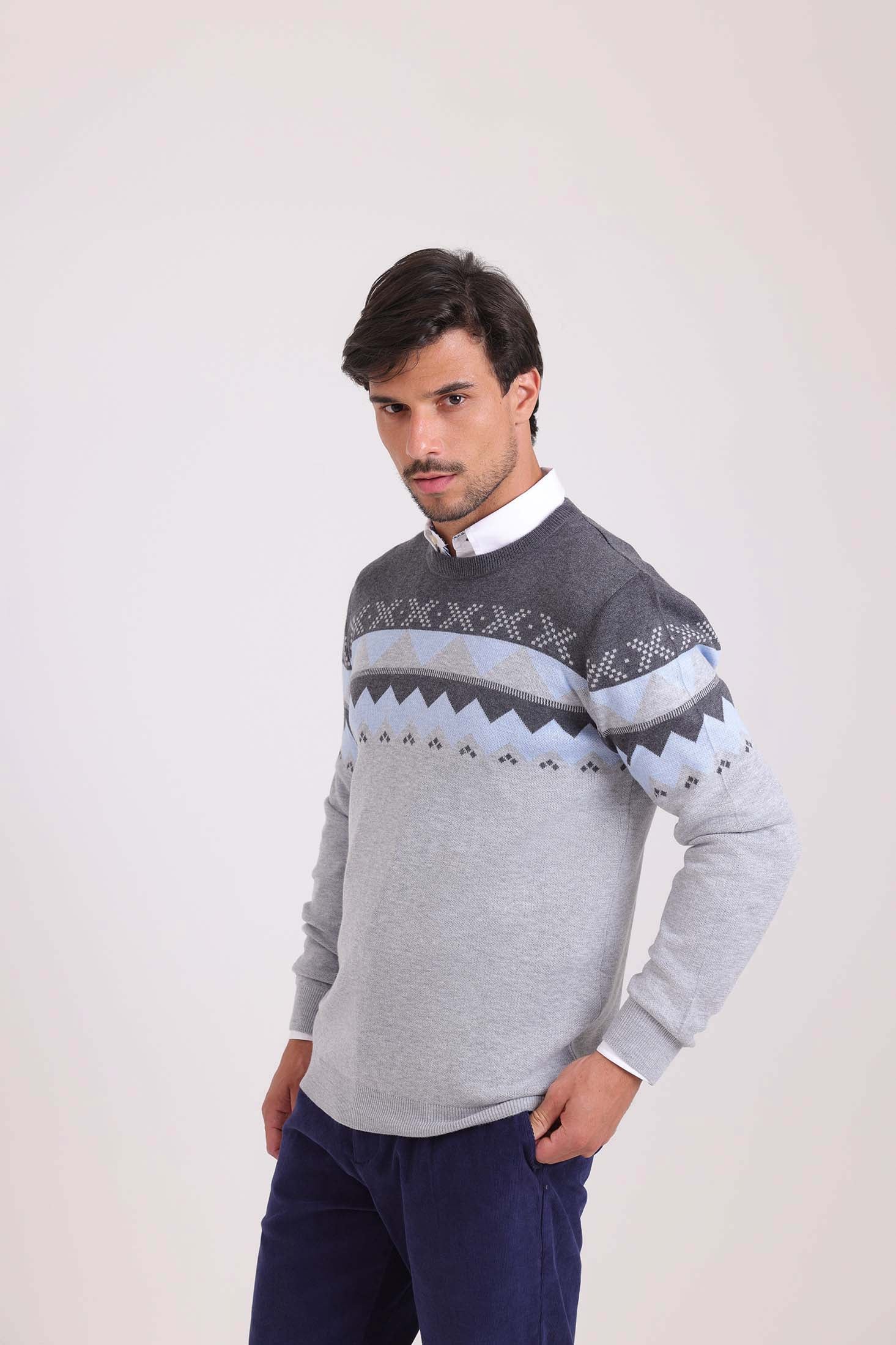 Geometric Pattern Crew Neck Elegant Pullover