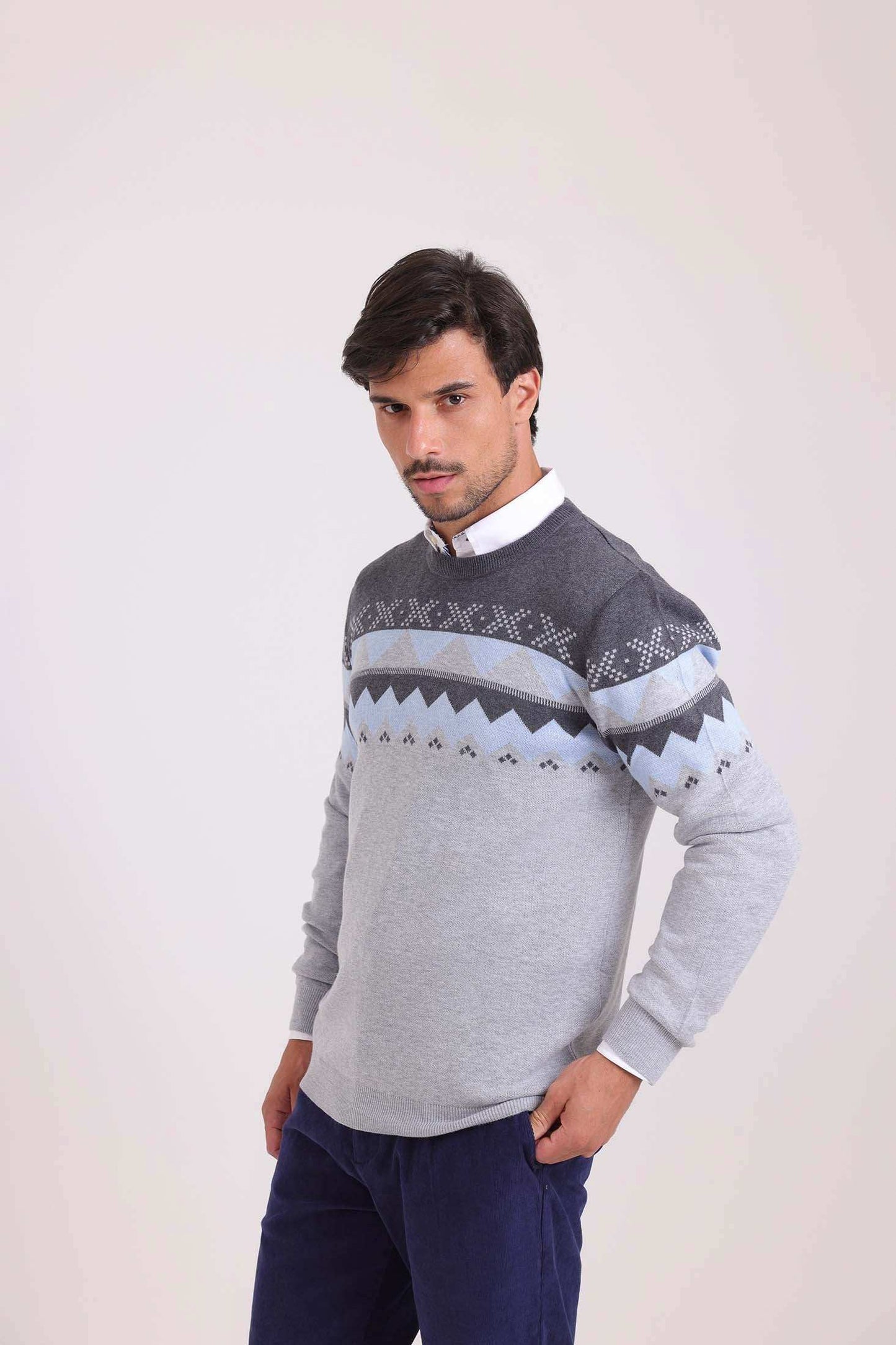 Geometric Pattern Crew Neck Elegant Pullover