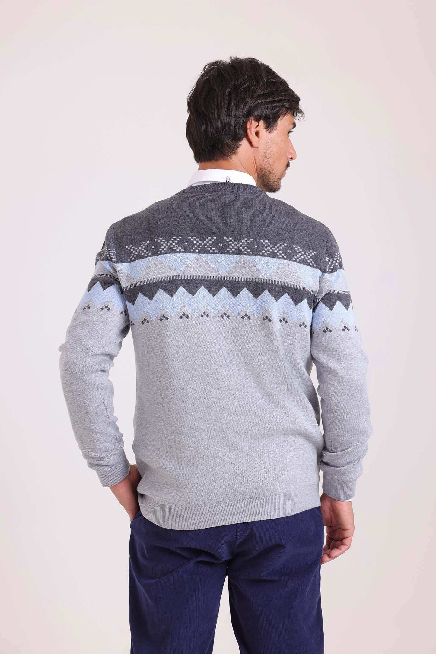 Geometric Pattern Crew Neck Elegant Pullover