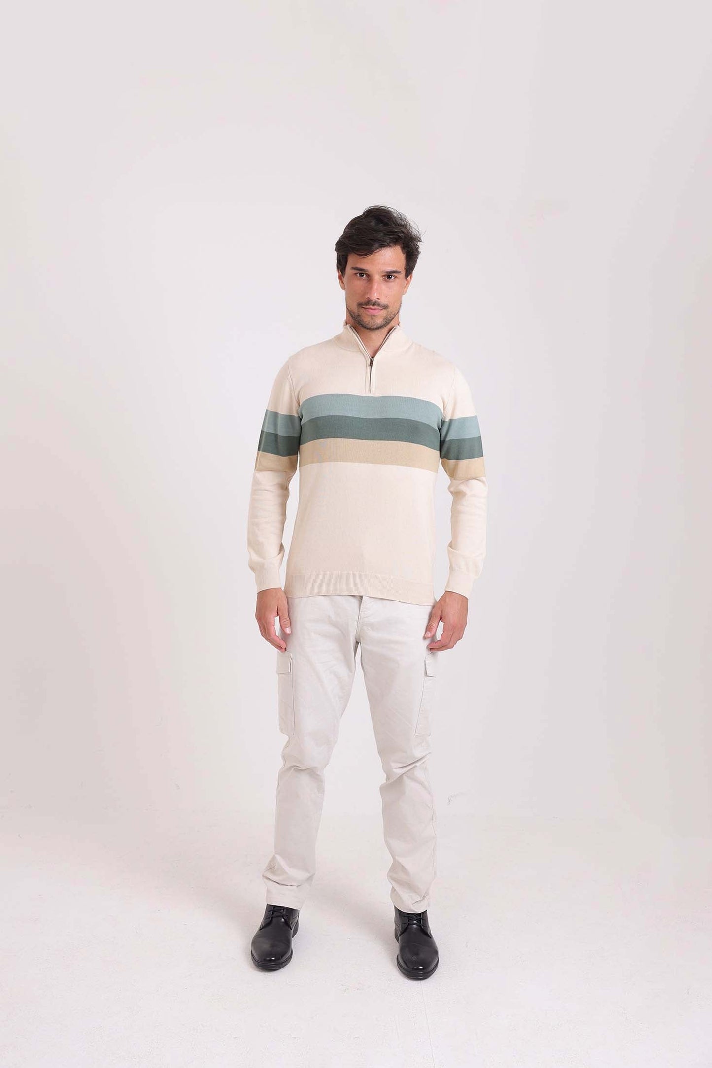 Zipped Neck Sweater with 3 Stripes