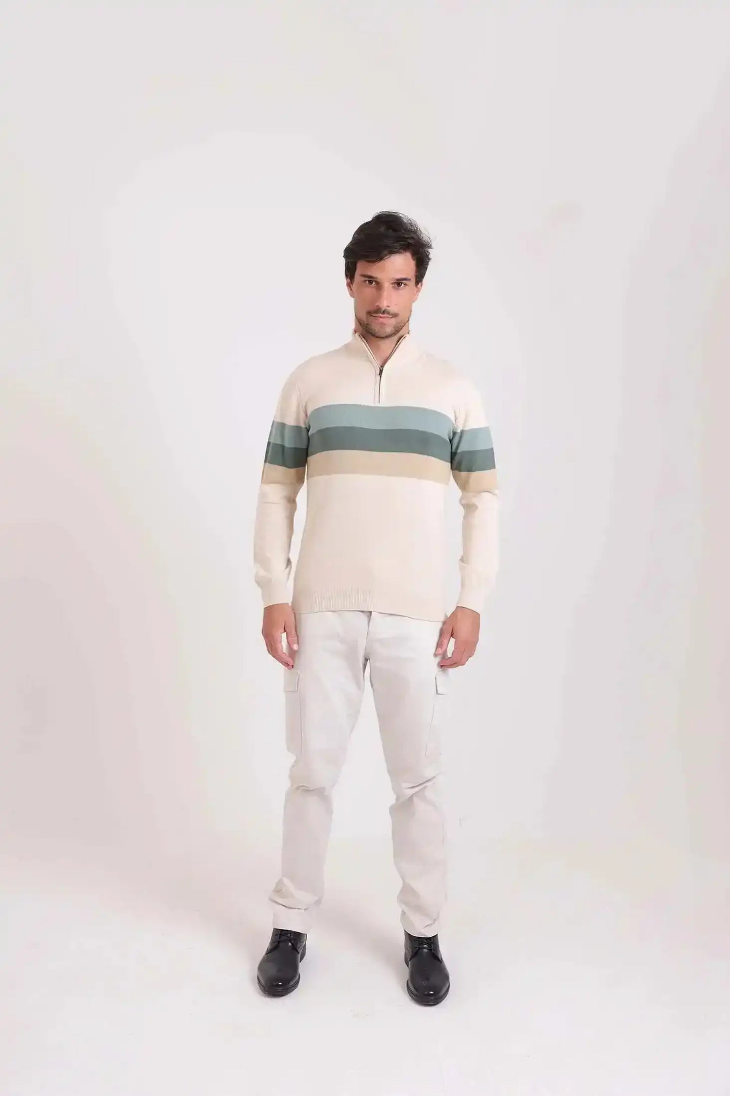 Zipped Neck Sweater with 3 Stripes