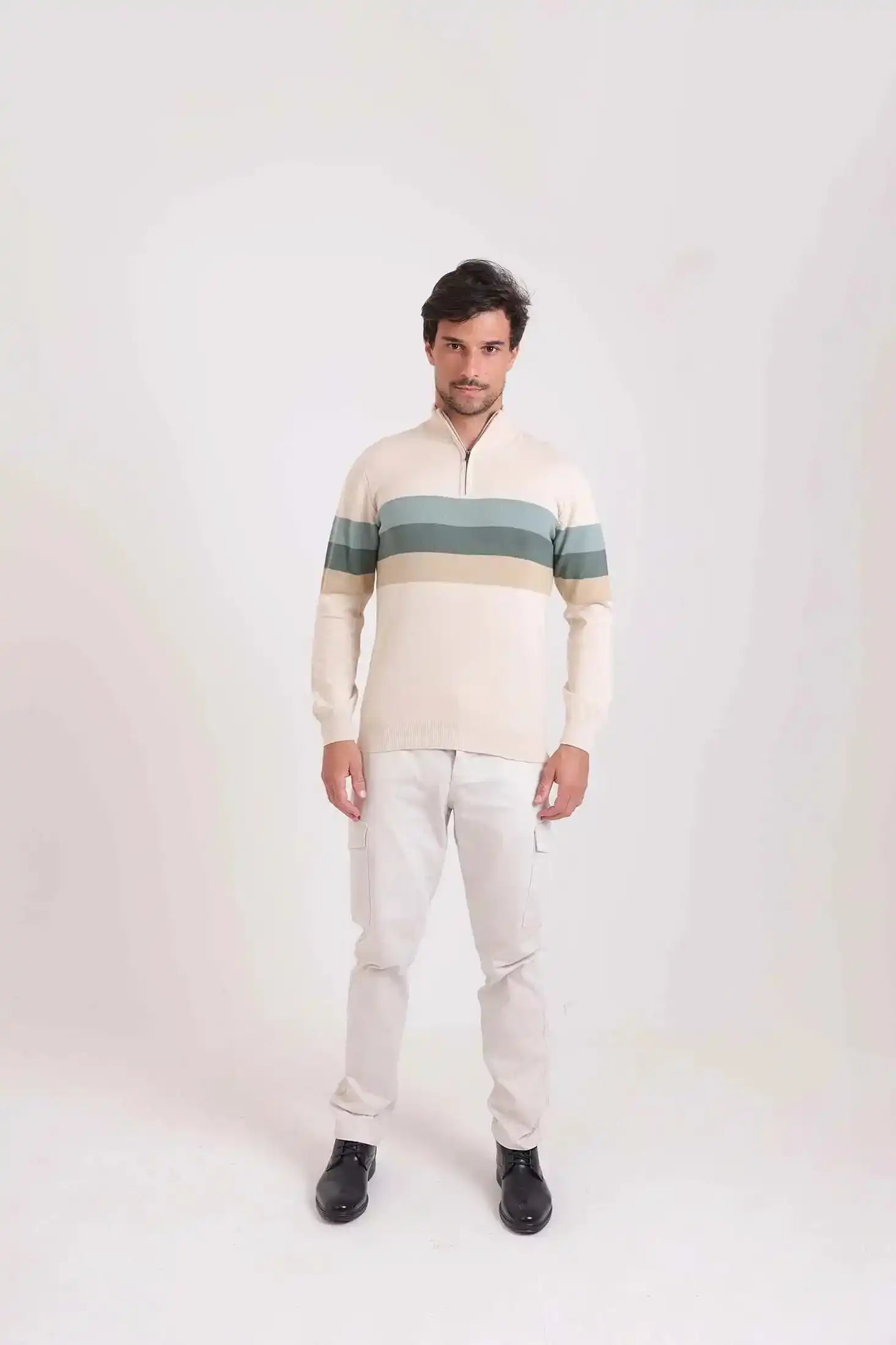 Zipped Neck Sweater with 3 Stripes